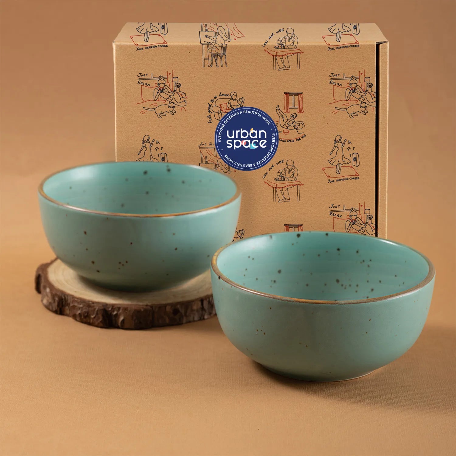 Set of 2 Handmade Ceramic Snack & Serving Bowls in a Gift Box - Ocean Green