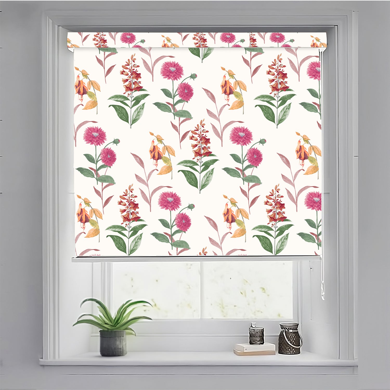 Printed Blackout Roller Blinds - Waterproof, 90% Room Darkening, Corded Roll-Up Curtains for Home & Office - Coneflower Pink