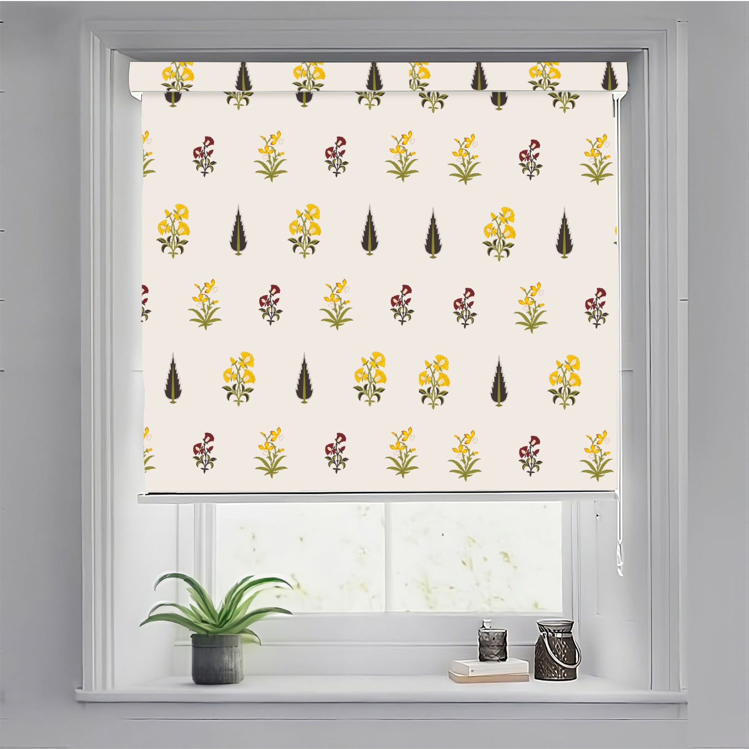 Printed Blackout Roller Blinds - Waterproof, 90% Room Darkening, Corded Roll-Up Curtains for Home & Office - High Garden Yellow
