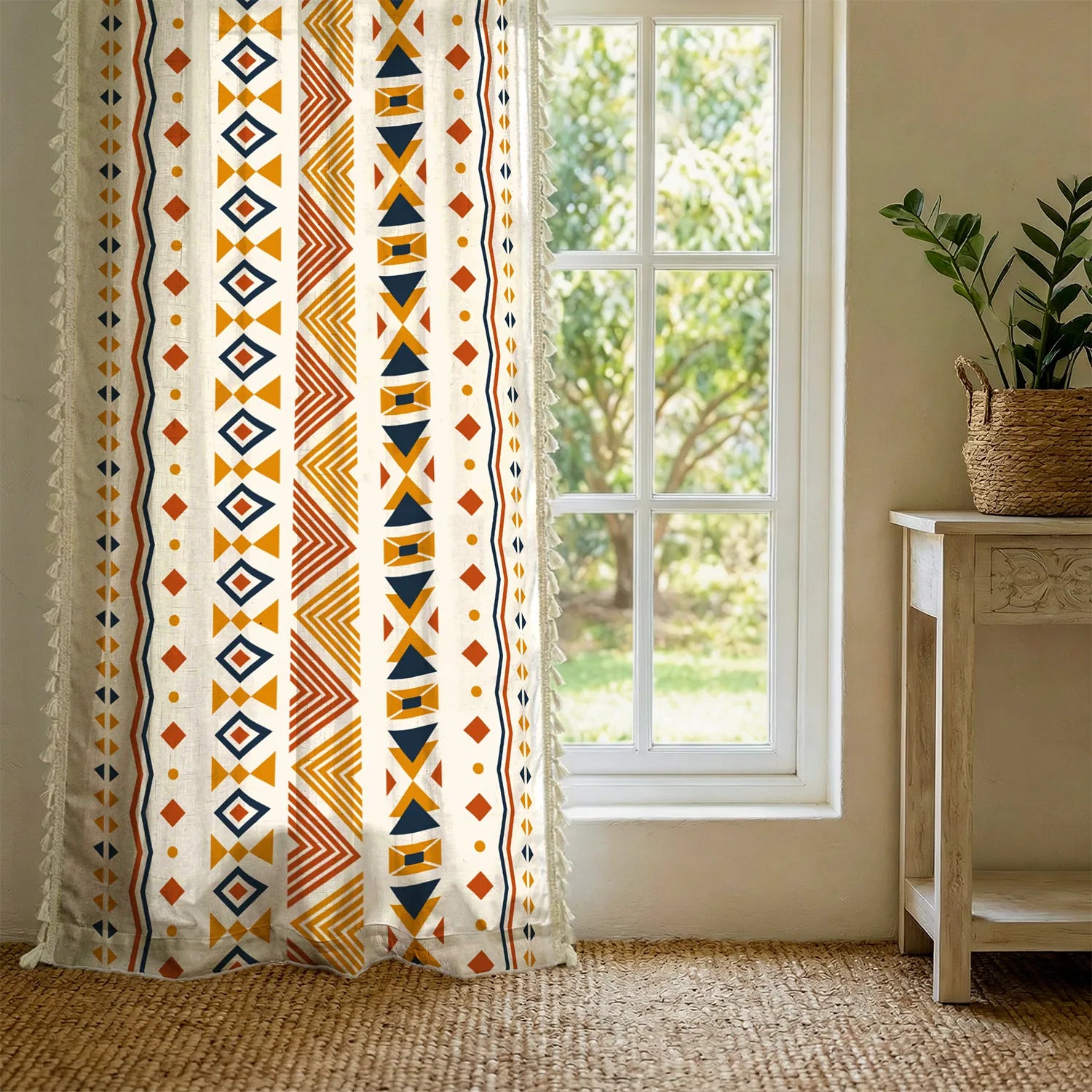 Premium 100% Cotton Curtain for Window & Curtains for Door - Pack of 1 Curtain, Boho Multi Orange
