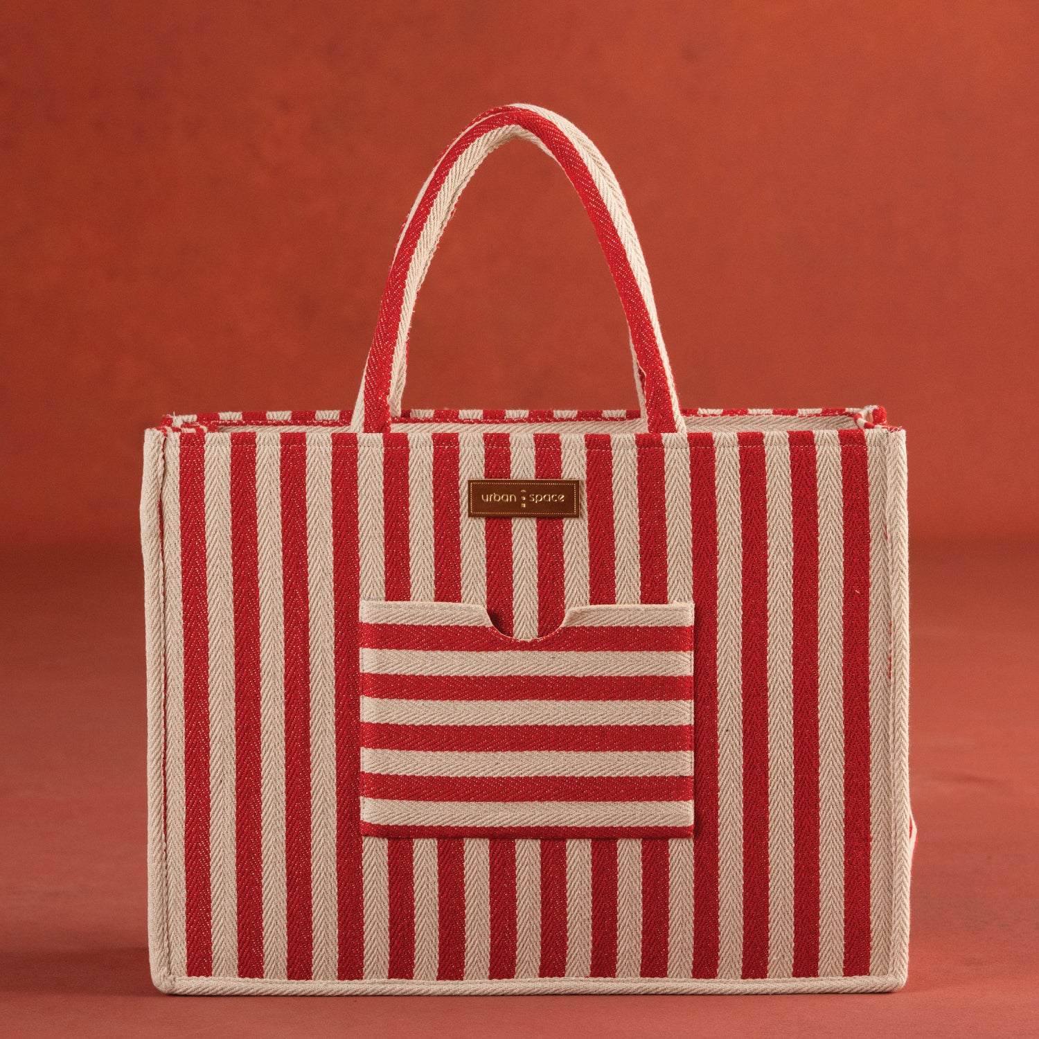 The Trove - Natural Canvas Multipurpose Office Bag for Women, Red Stripes