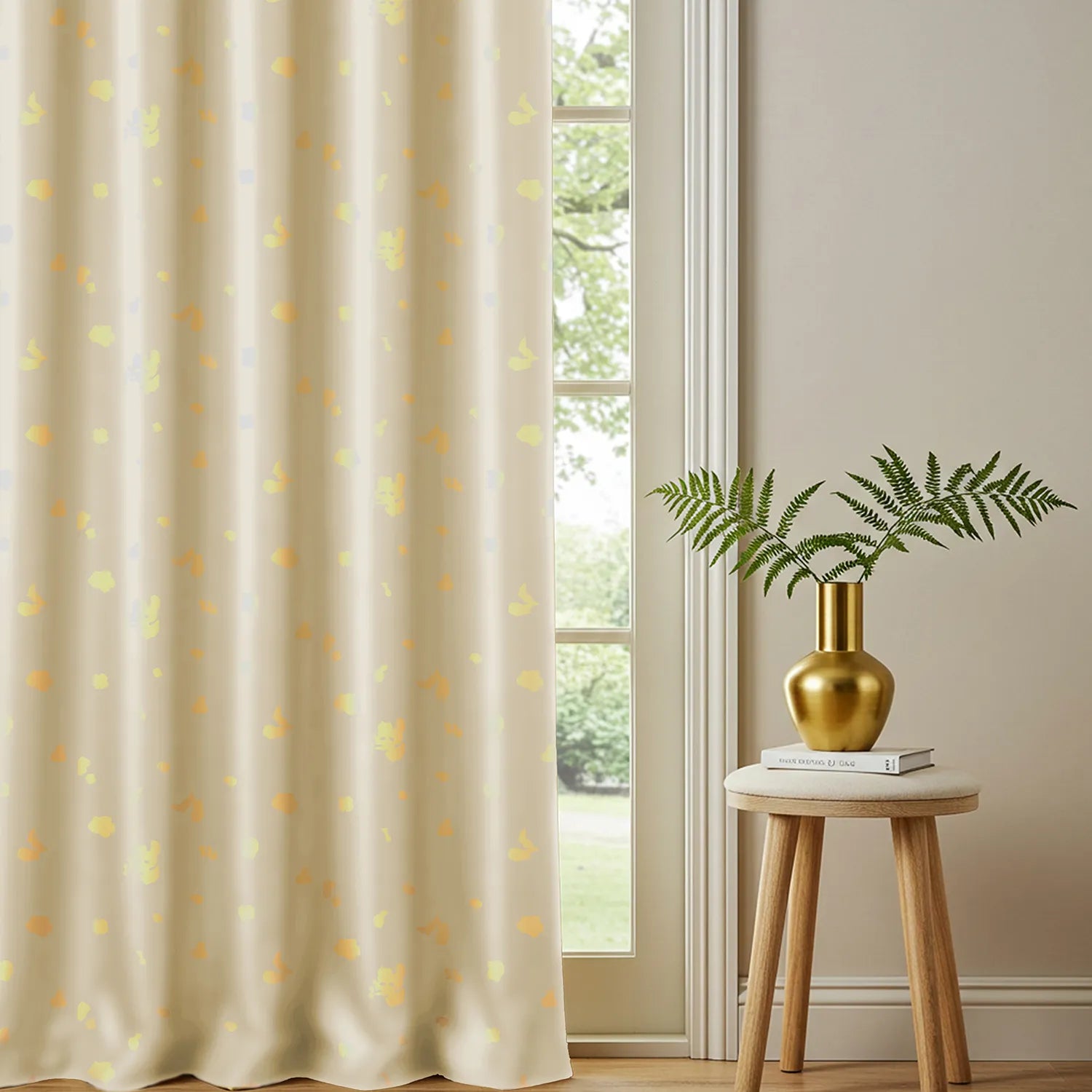 Gold Foil Printed 100% Blackout Curtains - Pack of 1 Curtain - Dalmatian Beige