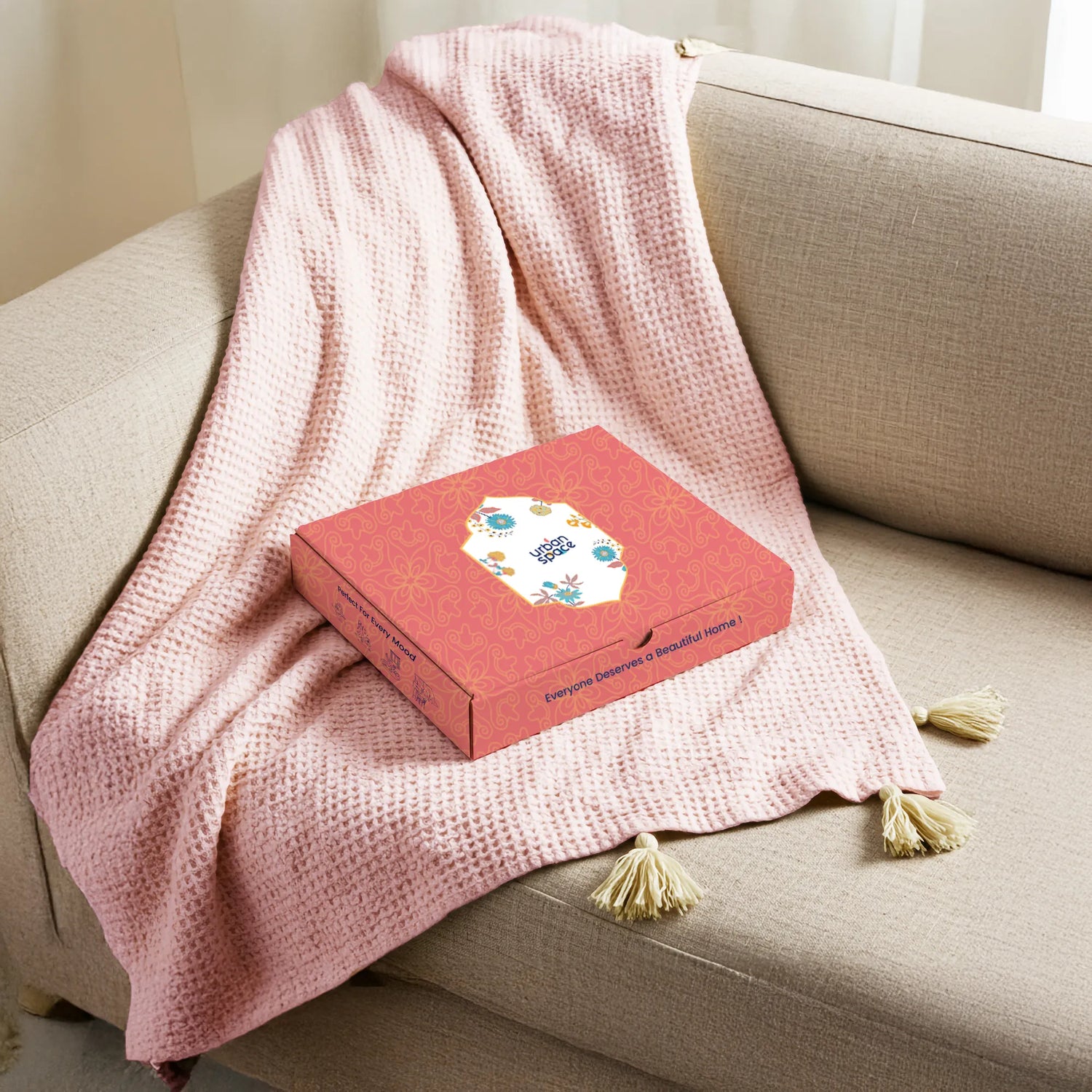 Lifestyle Throw for Couch and Travel, 100% Cotton, in Gift Box - Blush Pink