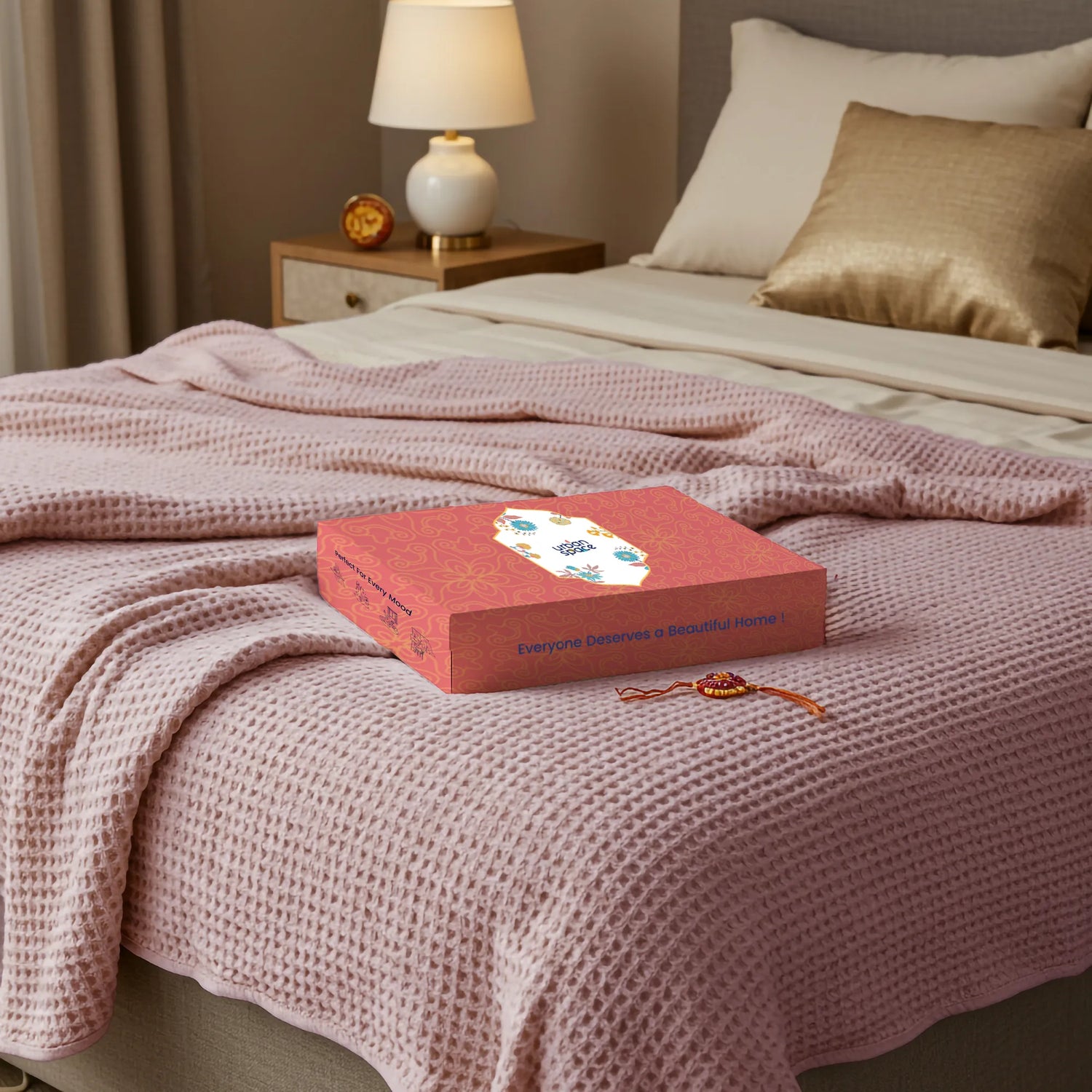 All-Season Cotton Waffle Blanket in Gift Box, Pink
