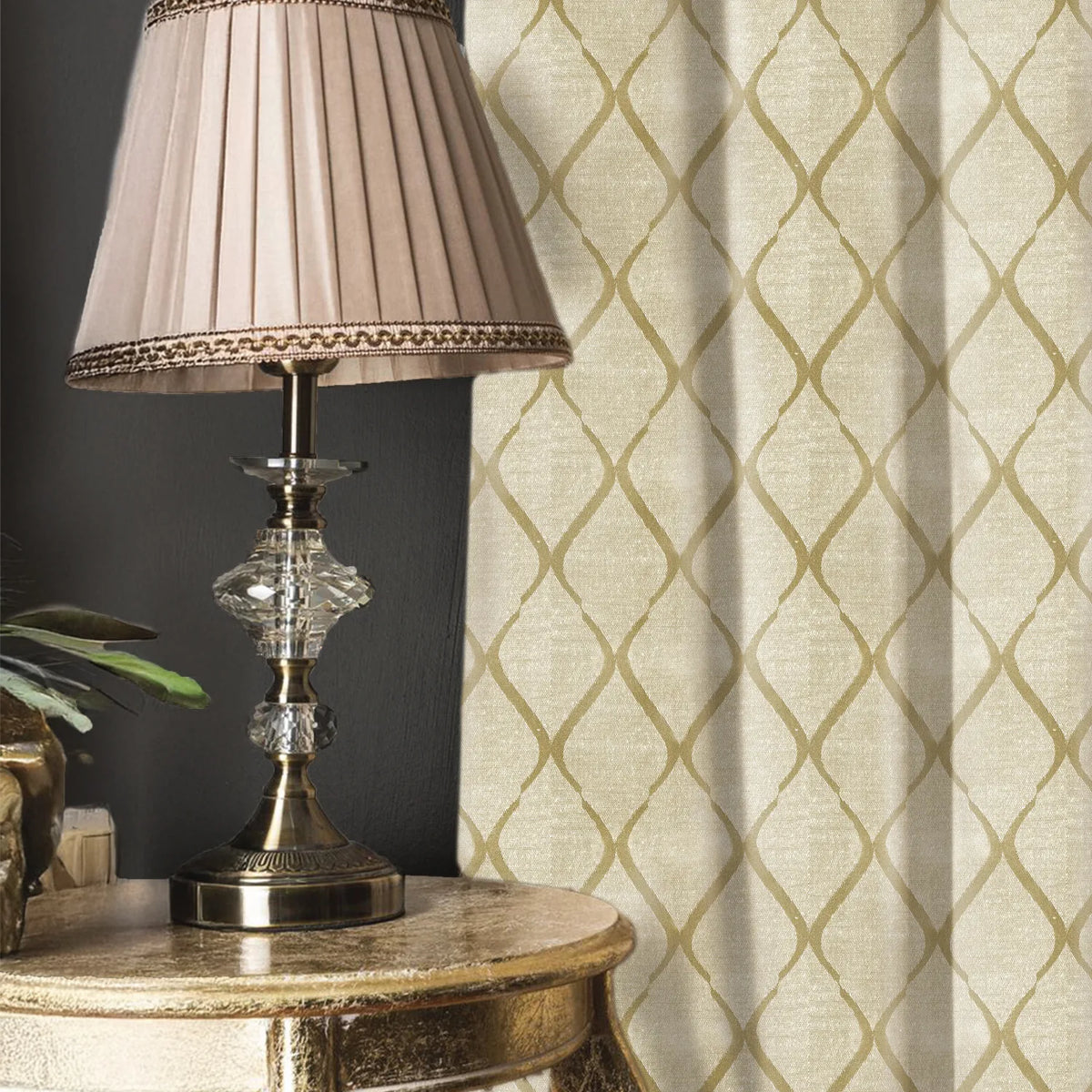 Premium Jacquard Curtains, 60% Light Blocking Door Curtains, Pack Of 2 - Brocade Beige