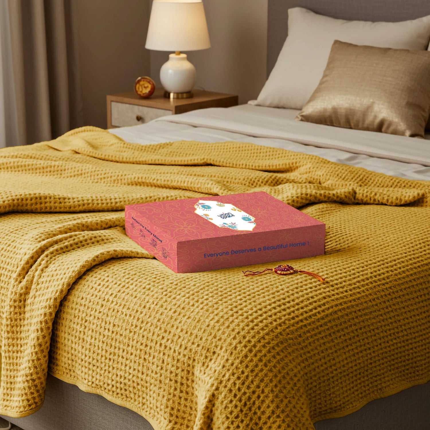 All-Season Cotton Waffle Blanket in Gift Box, Mustard