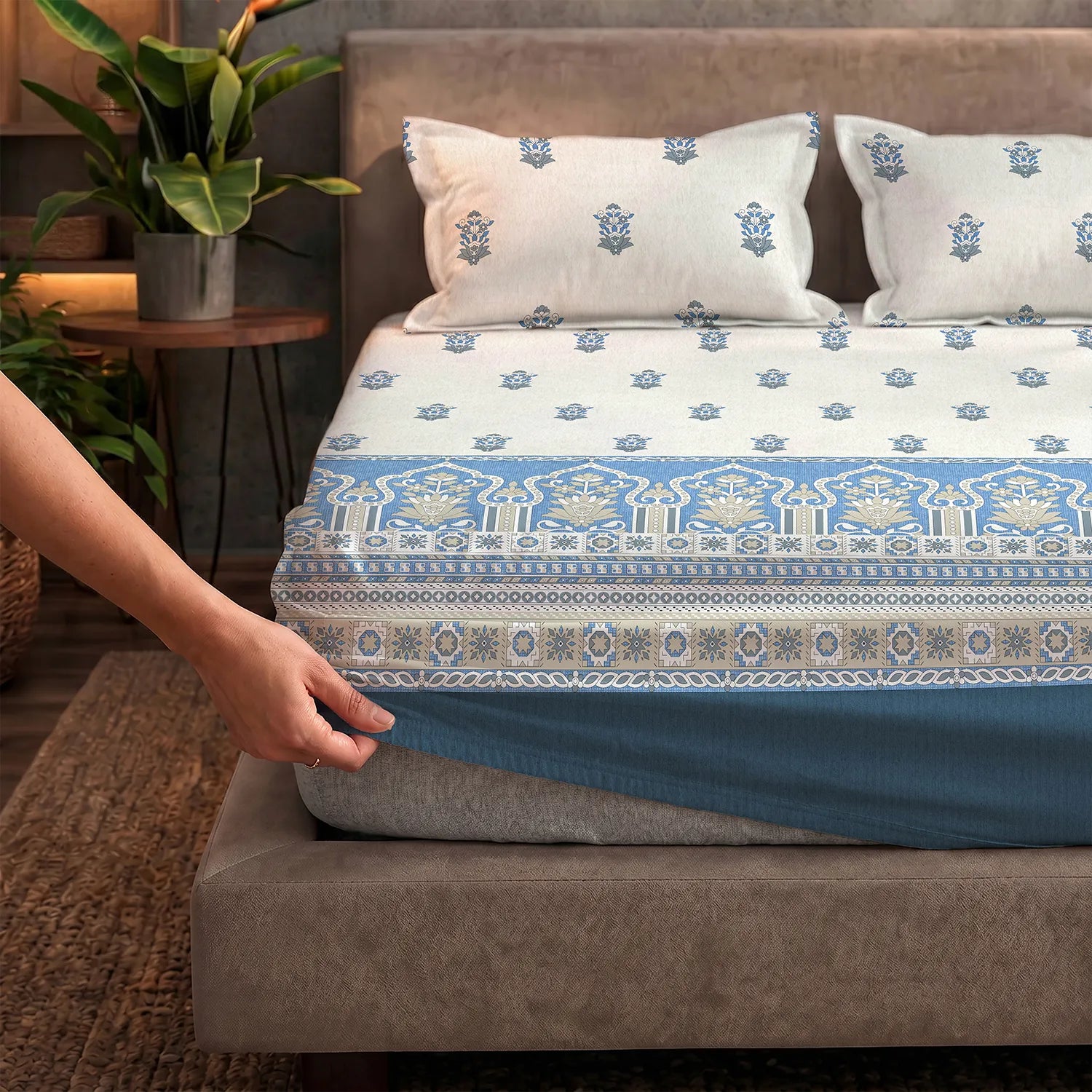 Fitted King Size Cotton Bedsheet - Palace Blue