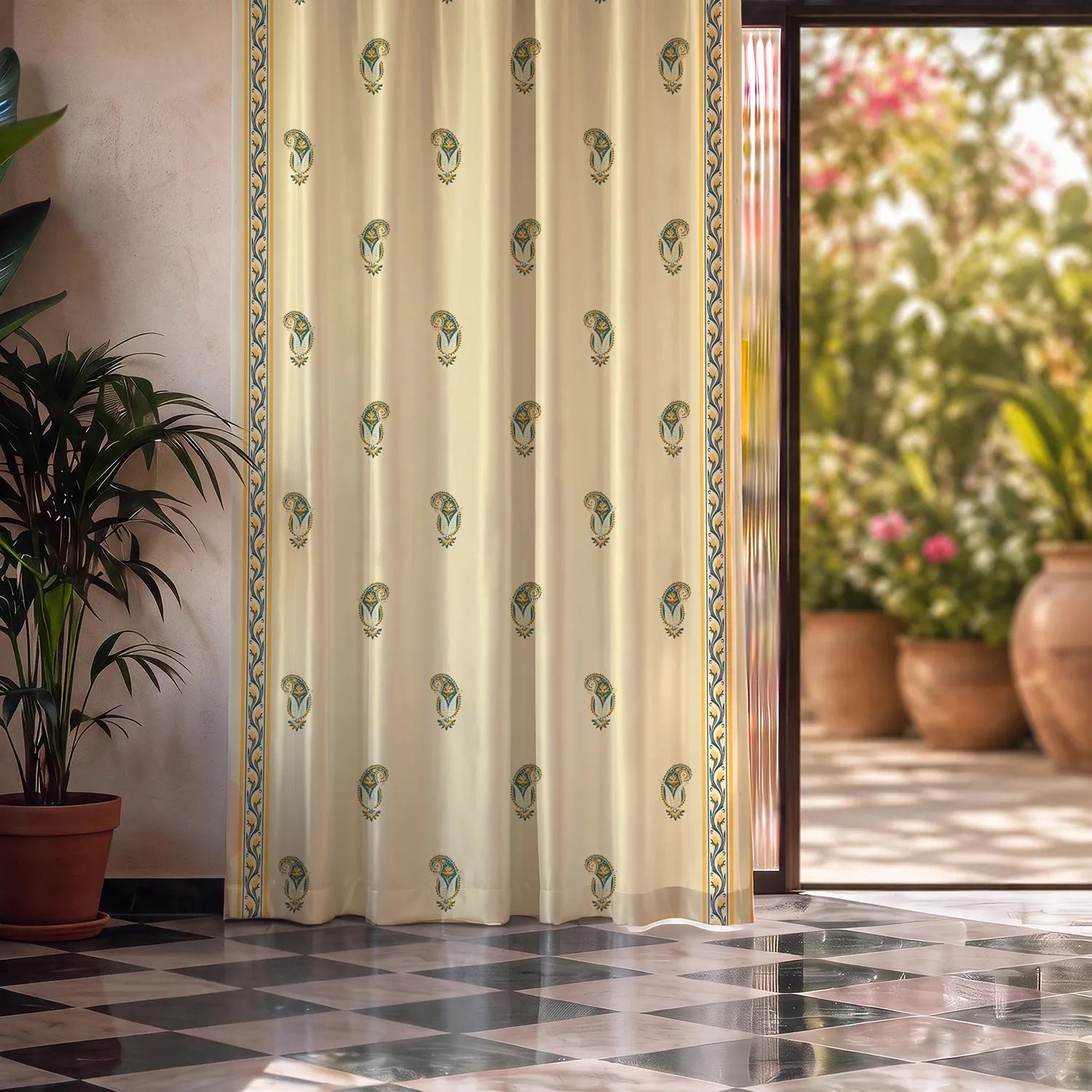 Digital Printed 100% Blackout Curtains, Pack of 2 Curtains -  Jaipur Paisley Teal