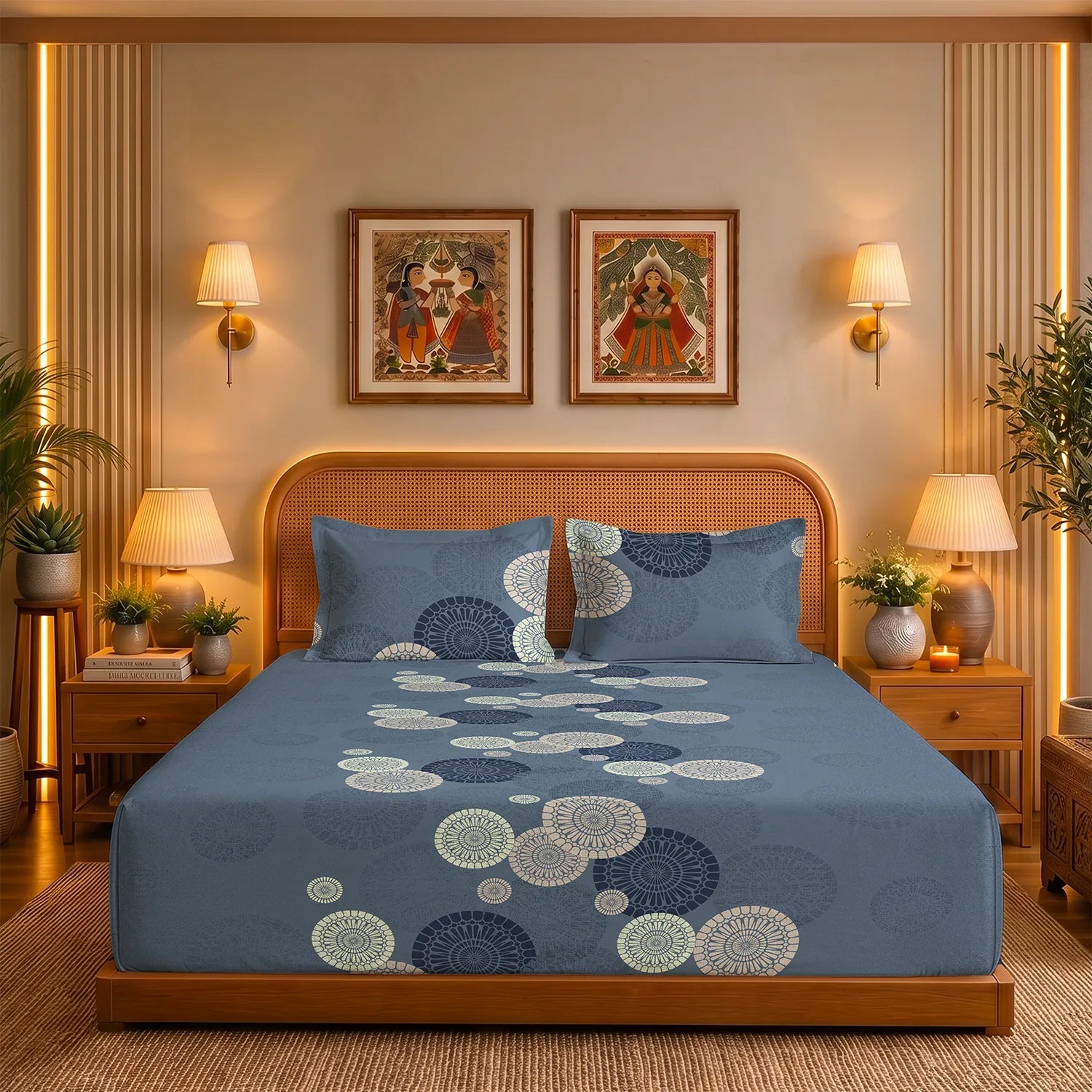 Serene 200 TC 100% Cotton Bedsheet with Pillow Covers - Moonstone Dusty Blue