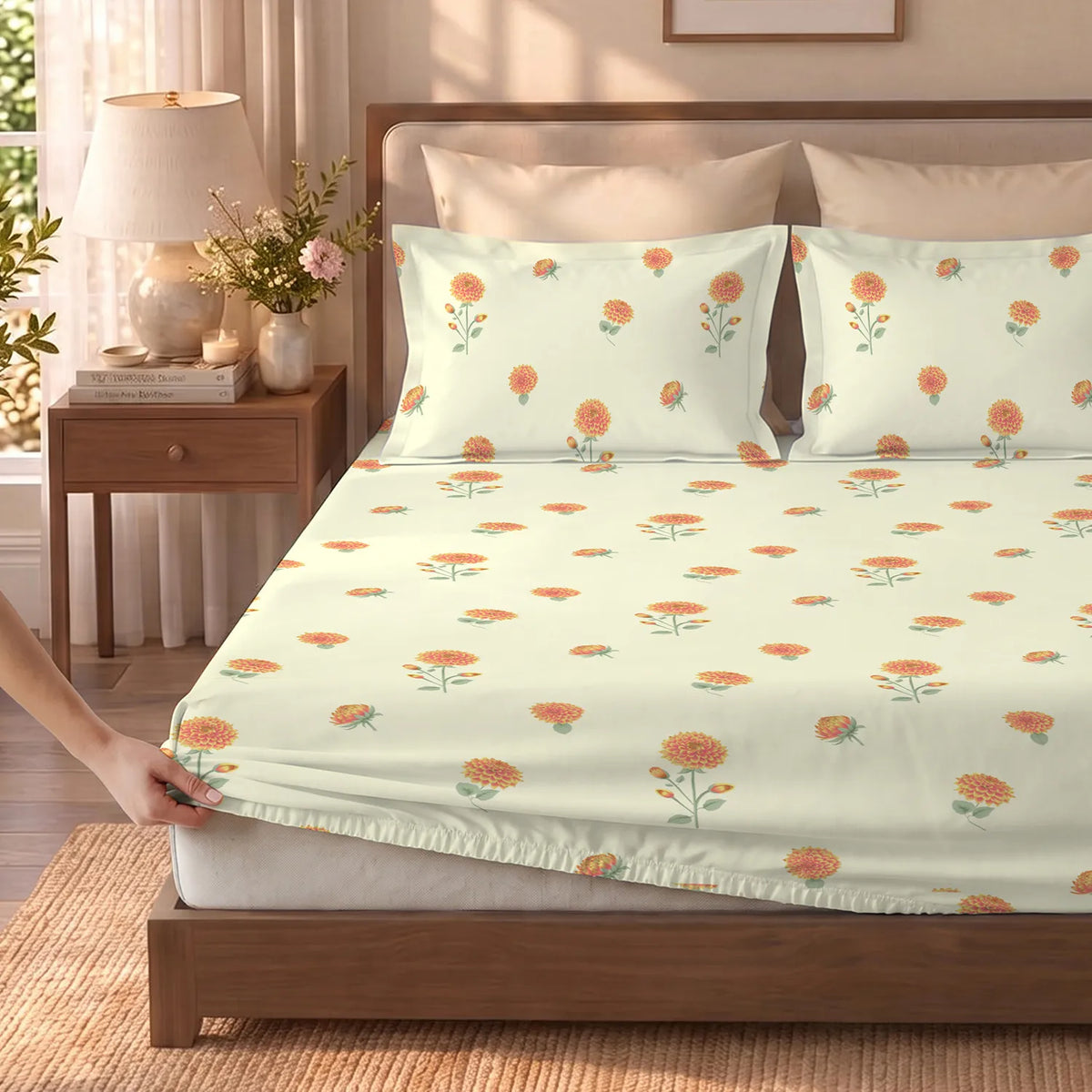 Fitted King Size 300TC Cotton Percale Bedsheet - Postcard Home Peach