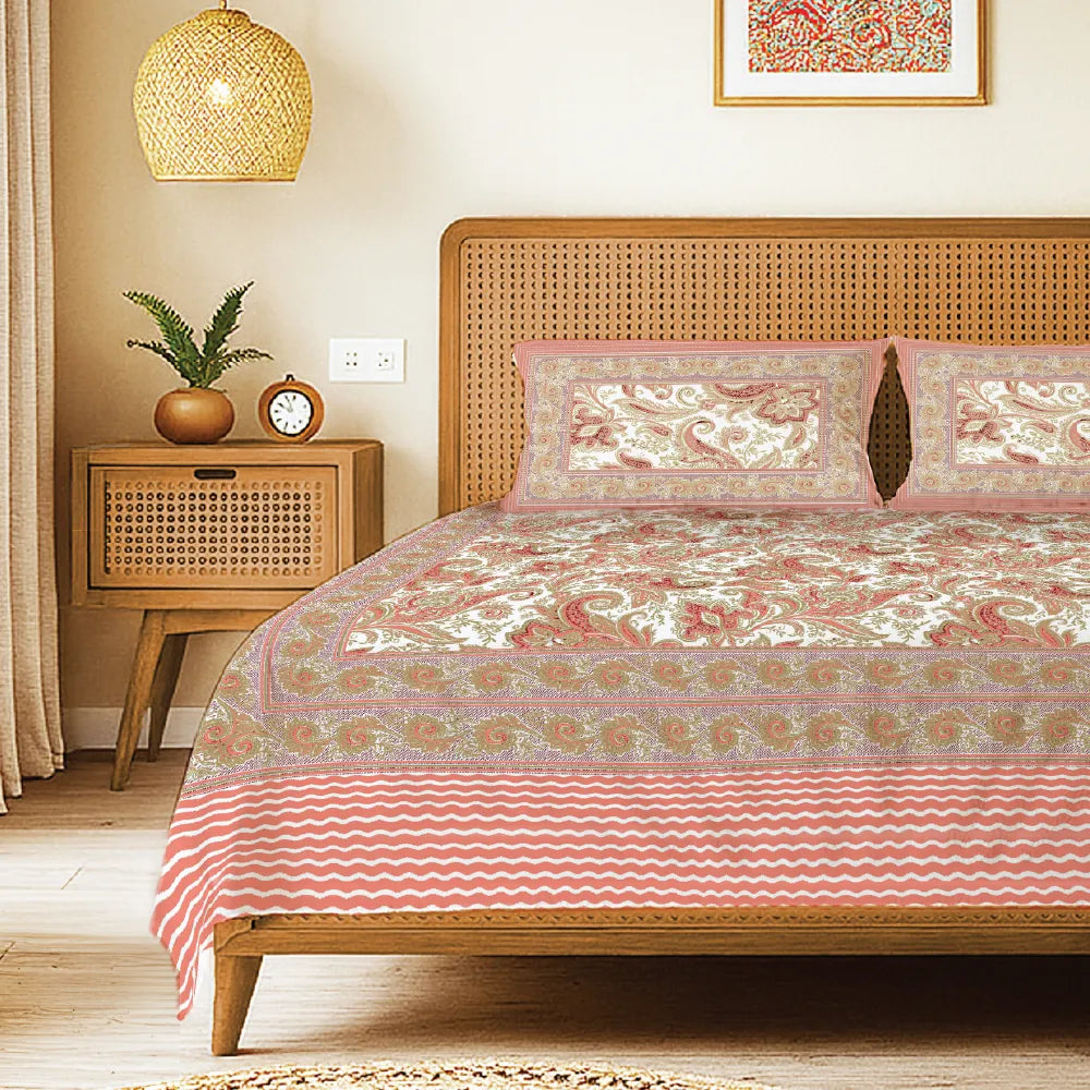 Rajasthani Ethnic 100% Cotton Bedsheet with 2 Pillow Covers, Double & King Bed - Rangmahal