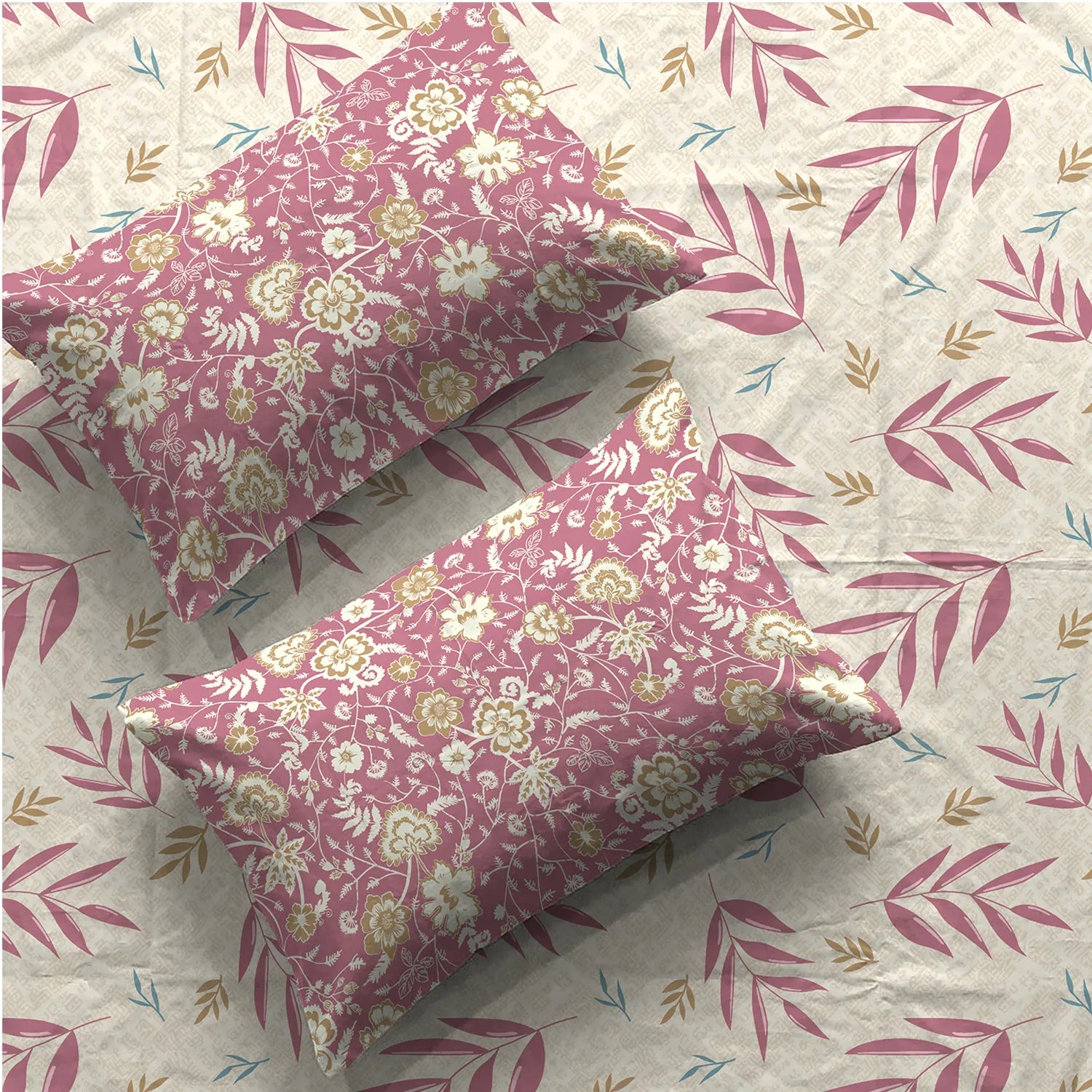 Divine Collection - Cotton Bedsheet With 2 Pillow Covers, Raina Mauve