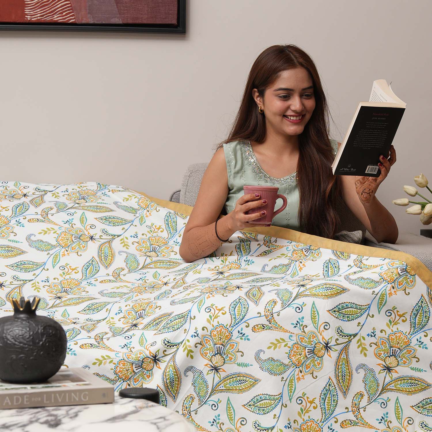 100 % Cotton Reversible Dohar / AC Blanket for Bedroom - Iris Blue