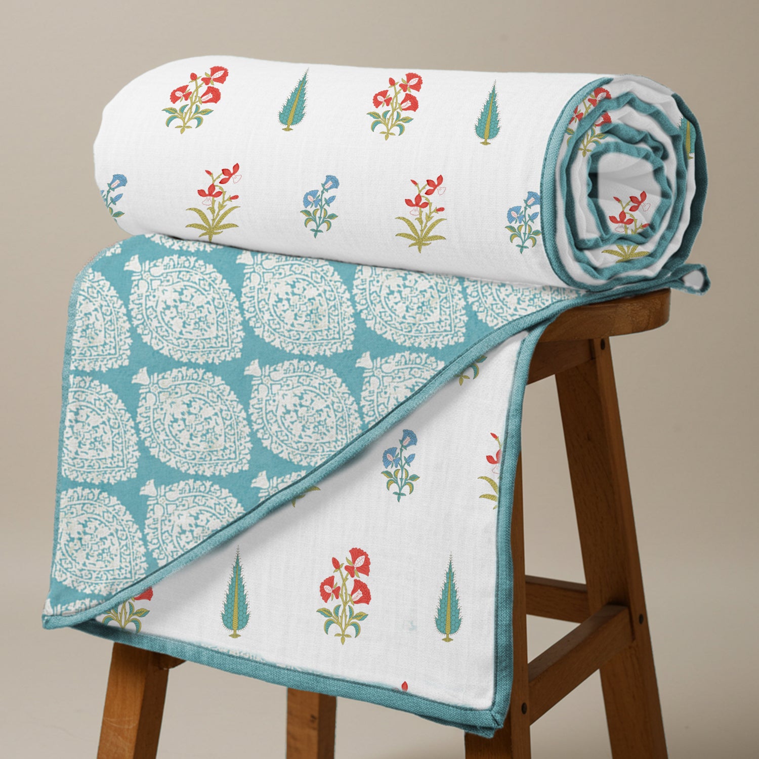 100% Malmal Cotton Blanket, Dohar, Quilt for AC and Light Winters - High Garden Red