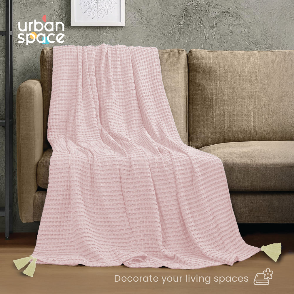 Lifestyle Throw for Couch and Travel, 100% Cotton, in Gift Box - Blush Pink