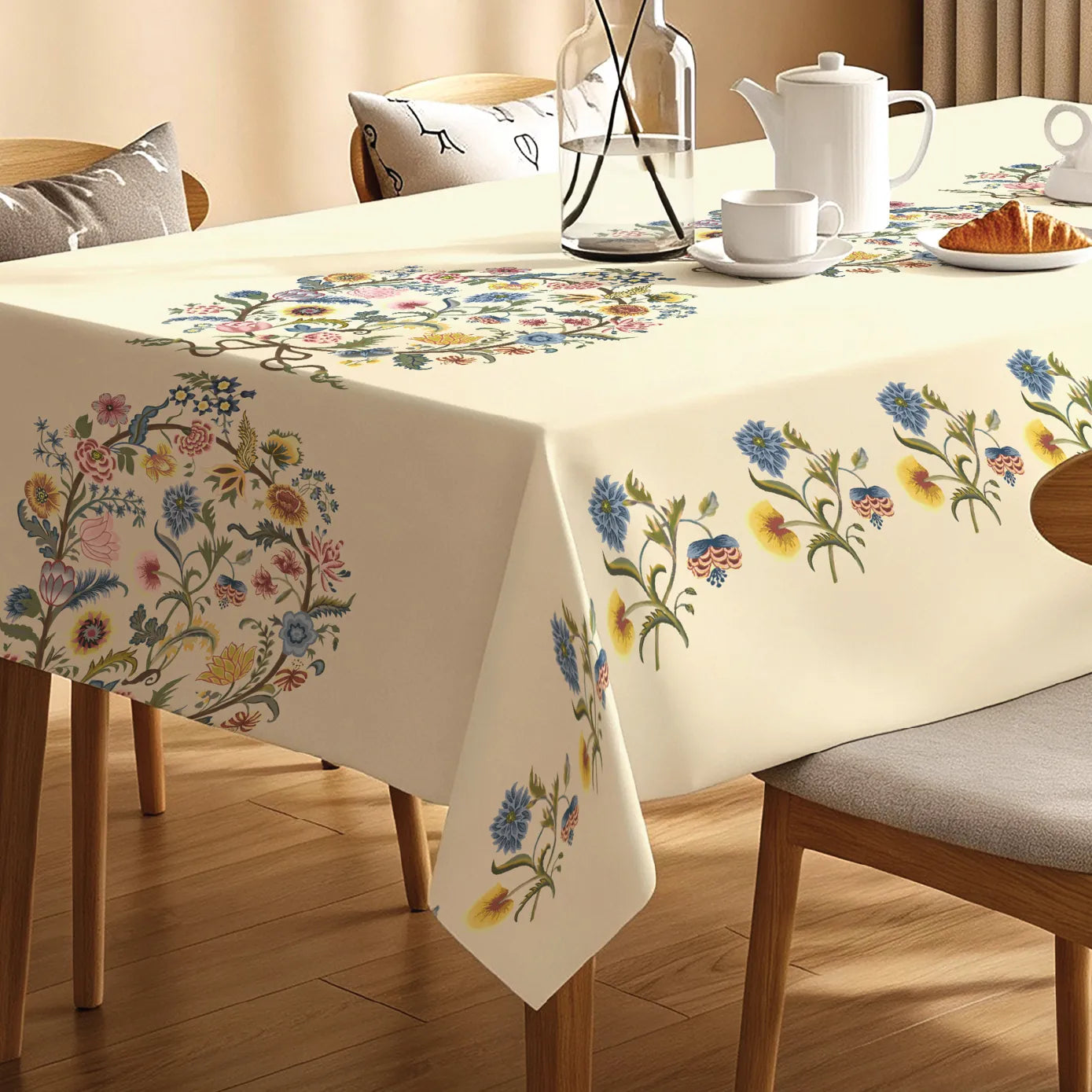 Sicilia Anti Skid & Water resistant Linen textured table cloth for dining table, table cover for center table  - White Paisley