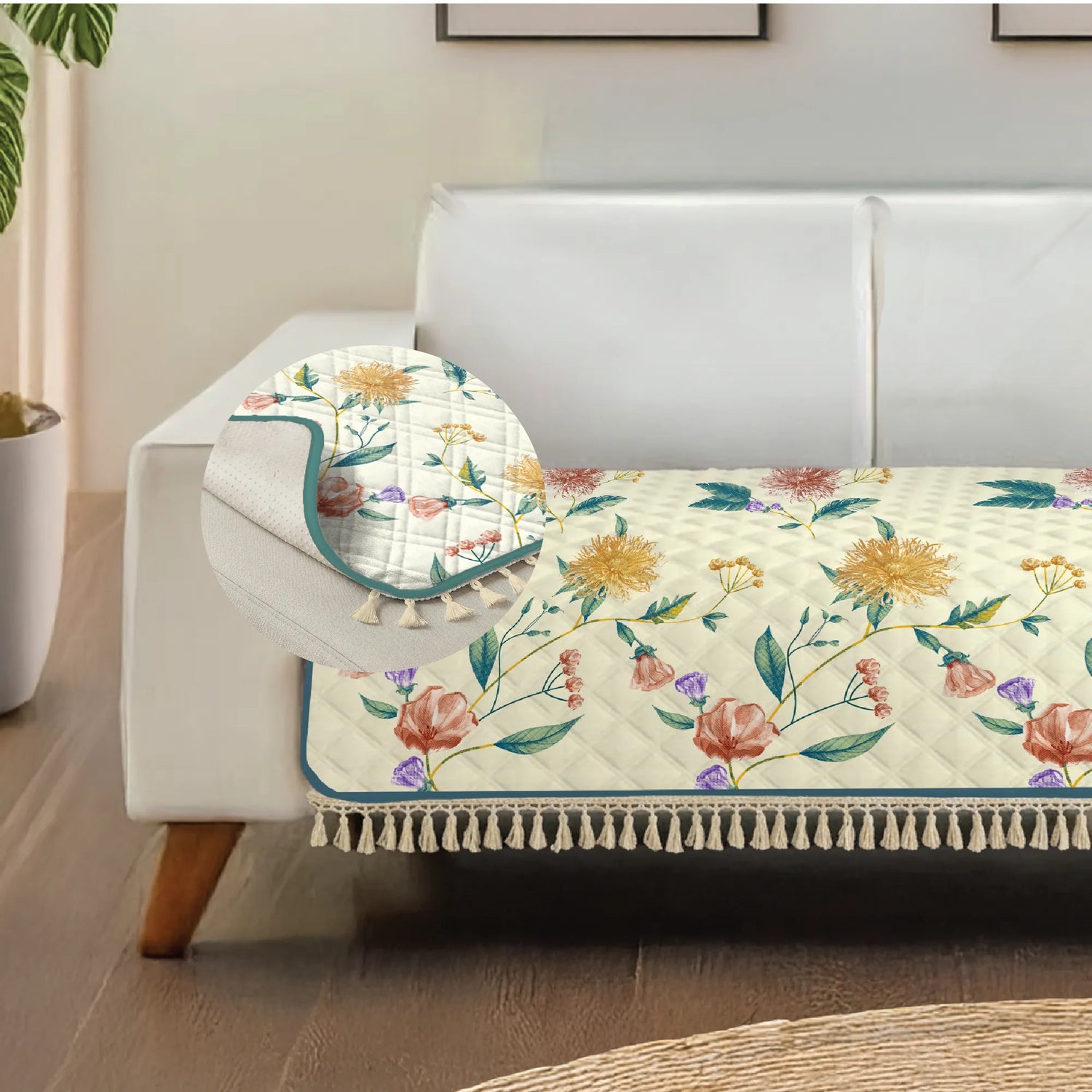 Anti Skid Quilted Sofa Mats, Petal Pop