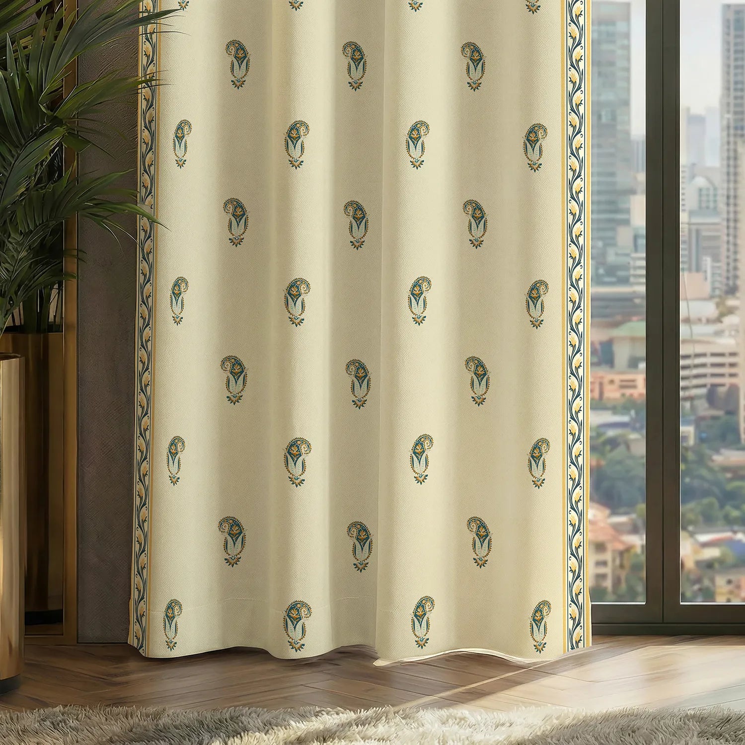Digital Printed 100% Blackout Curtains, Pack of 2 Curtains -  Jaipur Paisley Teal
