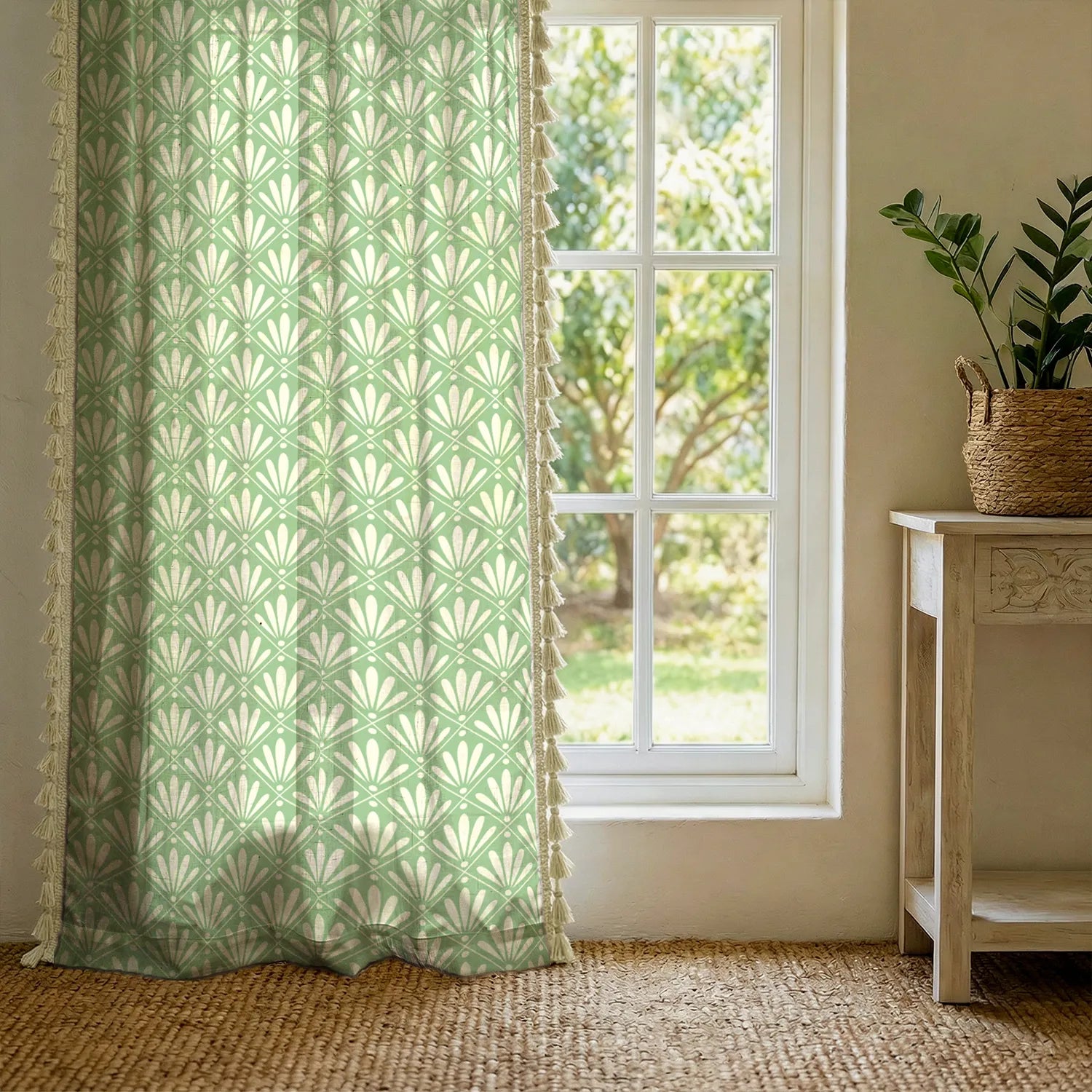Premium 100% Cotton Curtain with Track Channel for Window & Curtains for Door - Pack of 1 Curtain, Amaya Sage Green