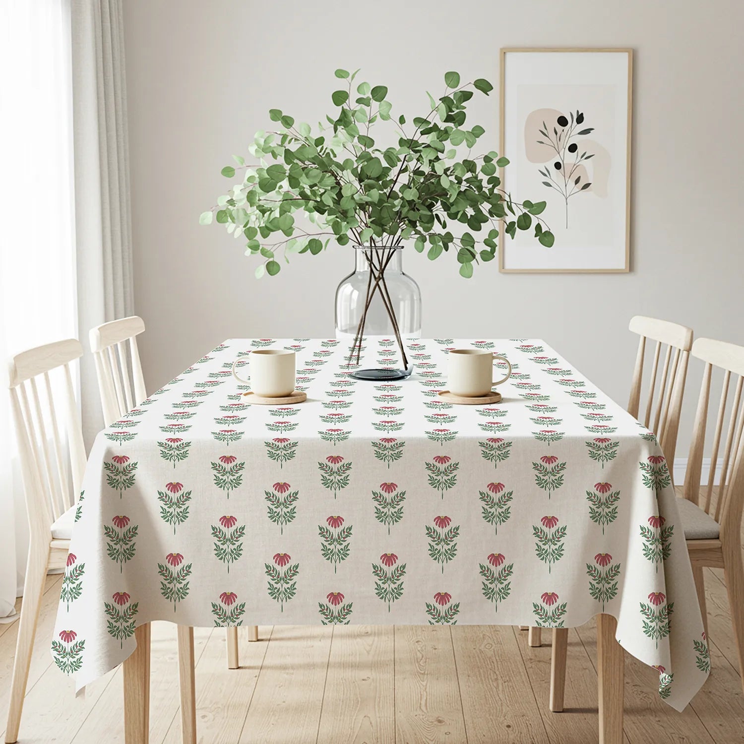 100% Printed Cotton Dining Table Cover for 4 & 6 Seater - Amara Dark Pink