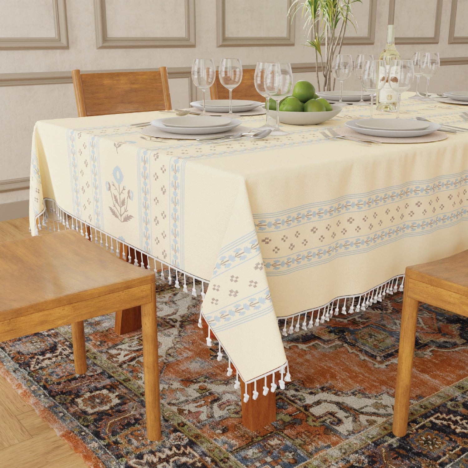 Sicilia Anti Skid & Water resistant Linen textured Premium table cover for dining table - Silkleaf Cream