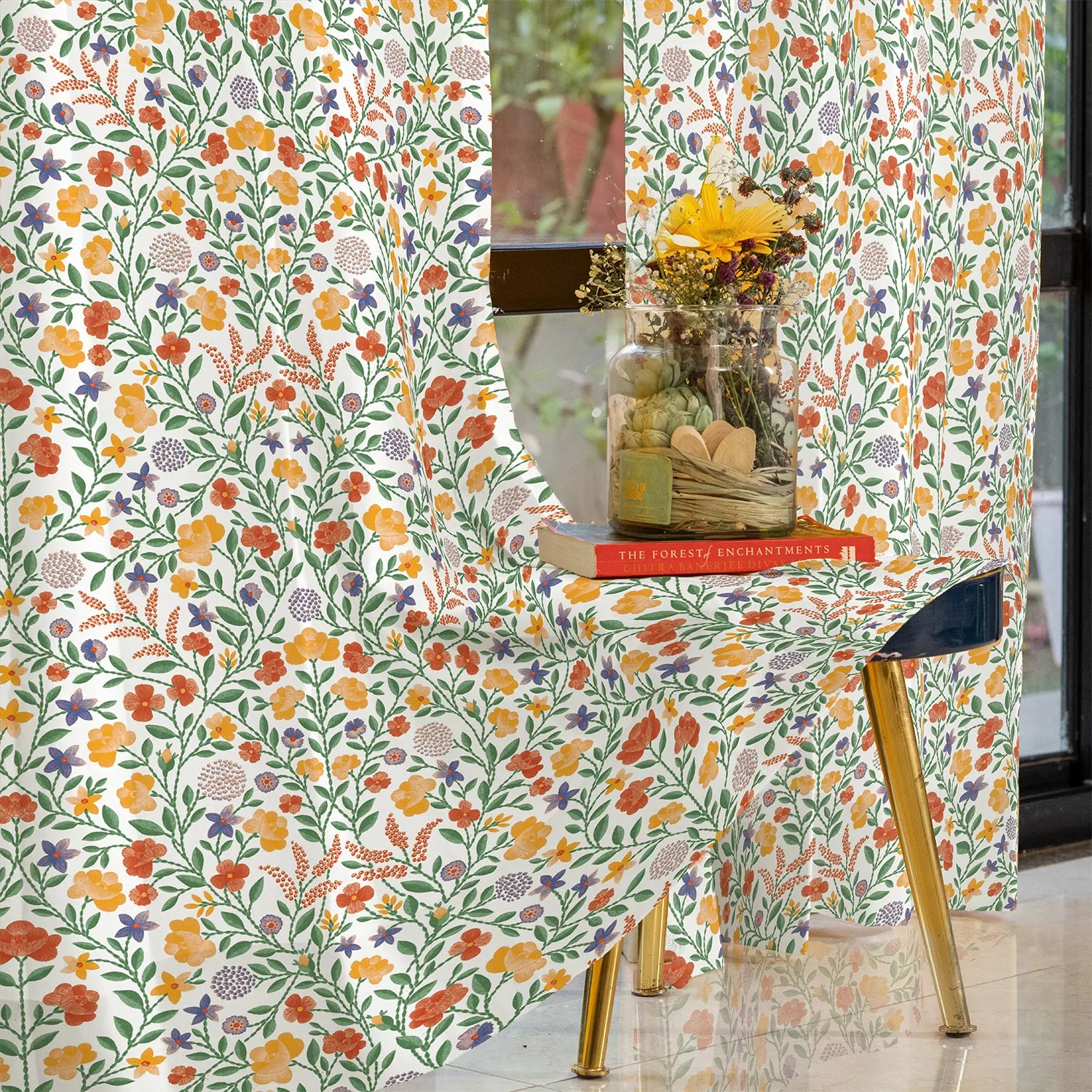 100% Cotton Curtains for Living Room, Bedroom Curtains - Pack of 2 Curtains, Vasant