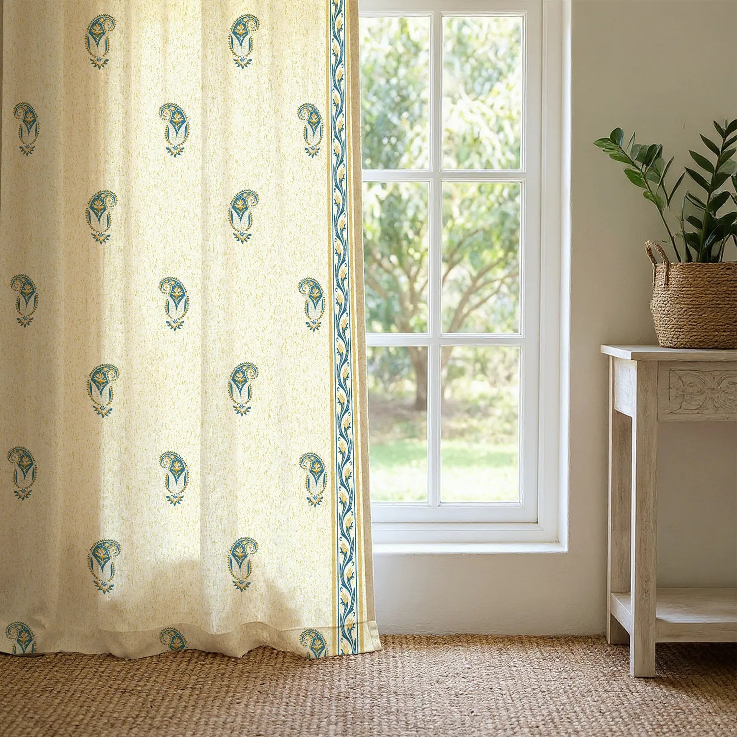 100% Cotton Curtains for Living Room, Bedroom curtains - Pack of 2 curtains, Jaipur Paisley Teal