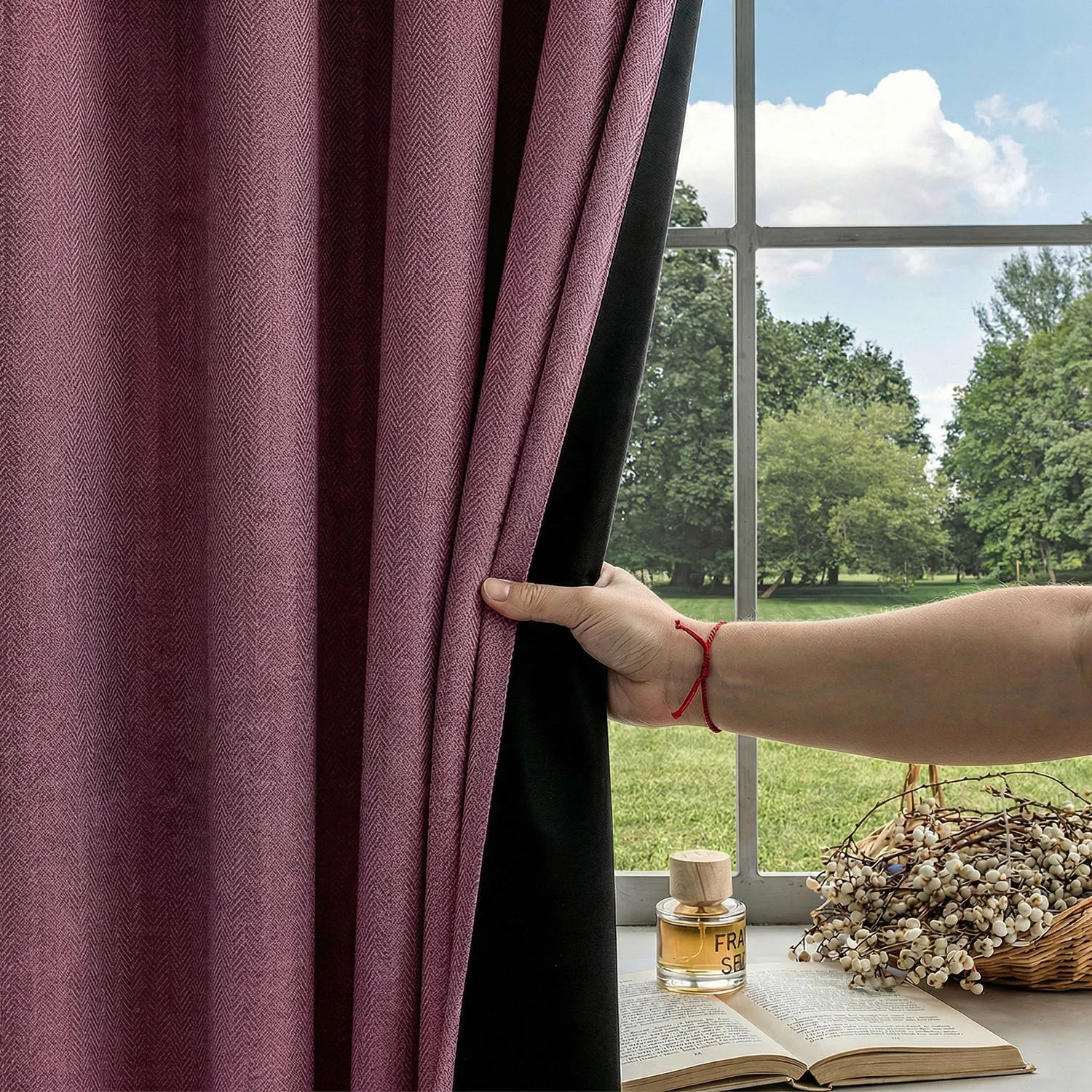 100% Blackout Curtains, 3D embossed door & window curtains, Pack of 2 - Drift Pink