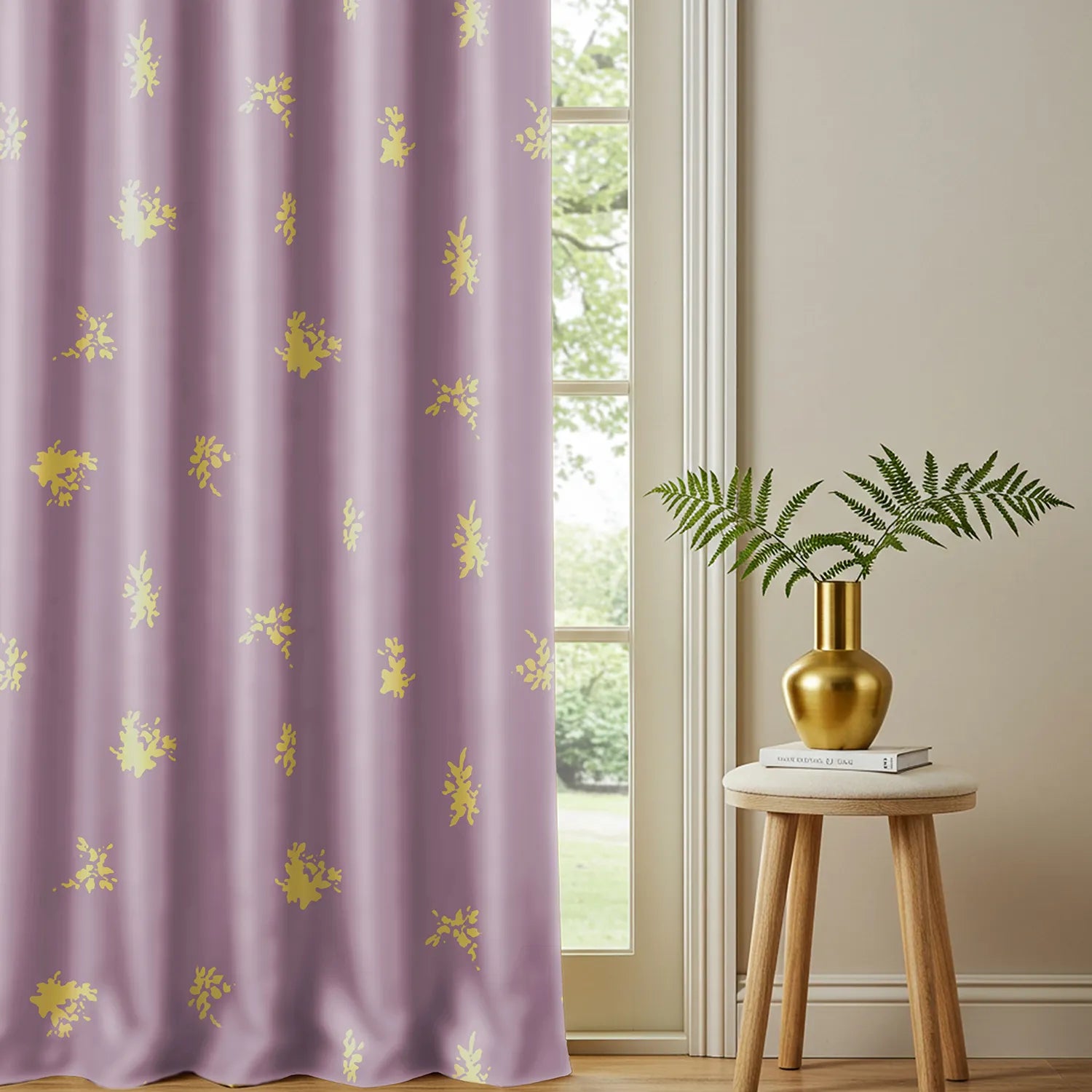 Crackle Lilac Gold Foil Printed 100% Blackout Curtain – Pack of 1
