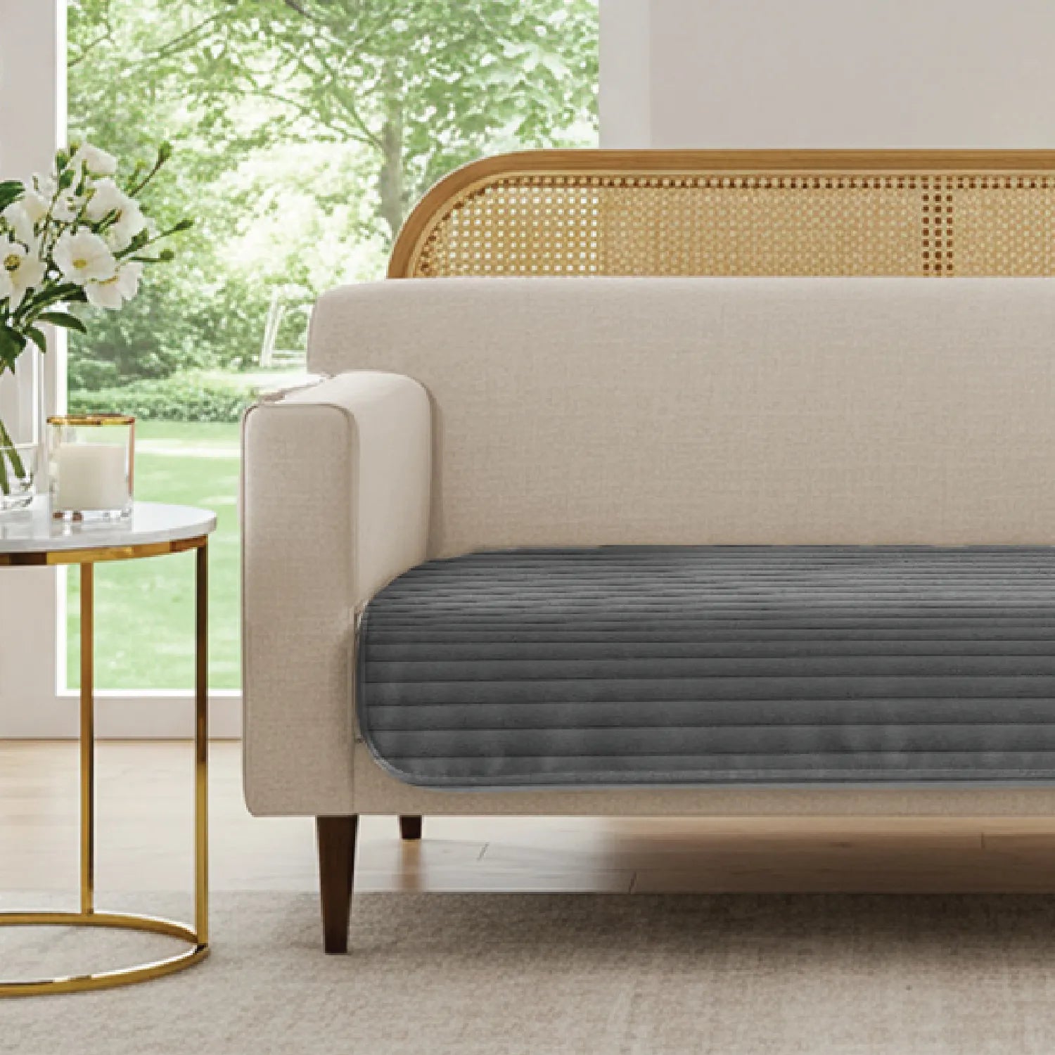 Anti Skid Quilted Velvet Sofa Mats, Dark Grey