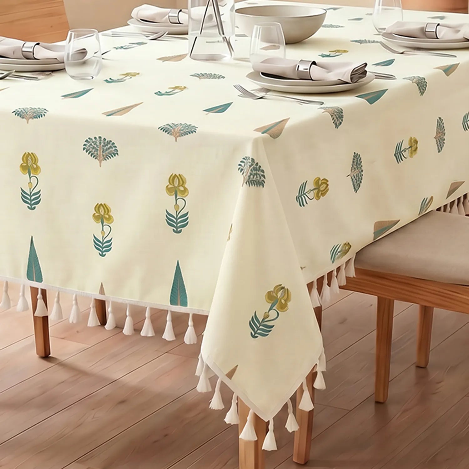 100% Cotton Table cloth/ table cover for 4 or 6 seater Dining / Centre Table - Orchard Dark Teal