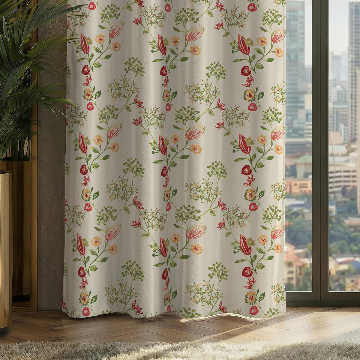 100% Blackout Curtains, Digital Printed Curtains, Pack of 2 Curtains - Gulmohar