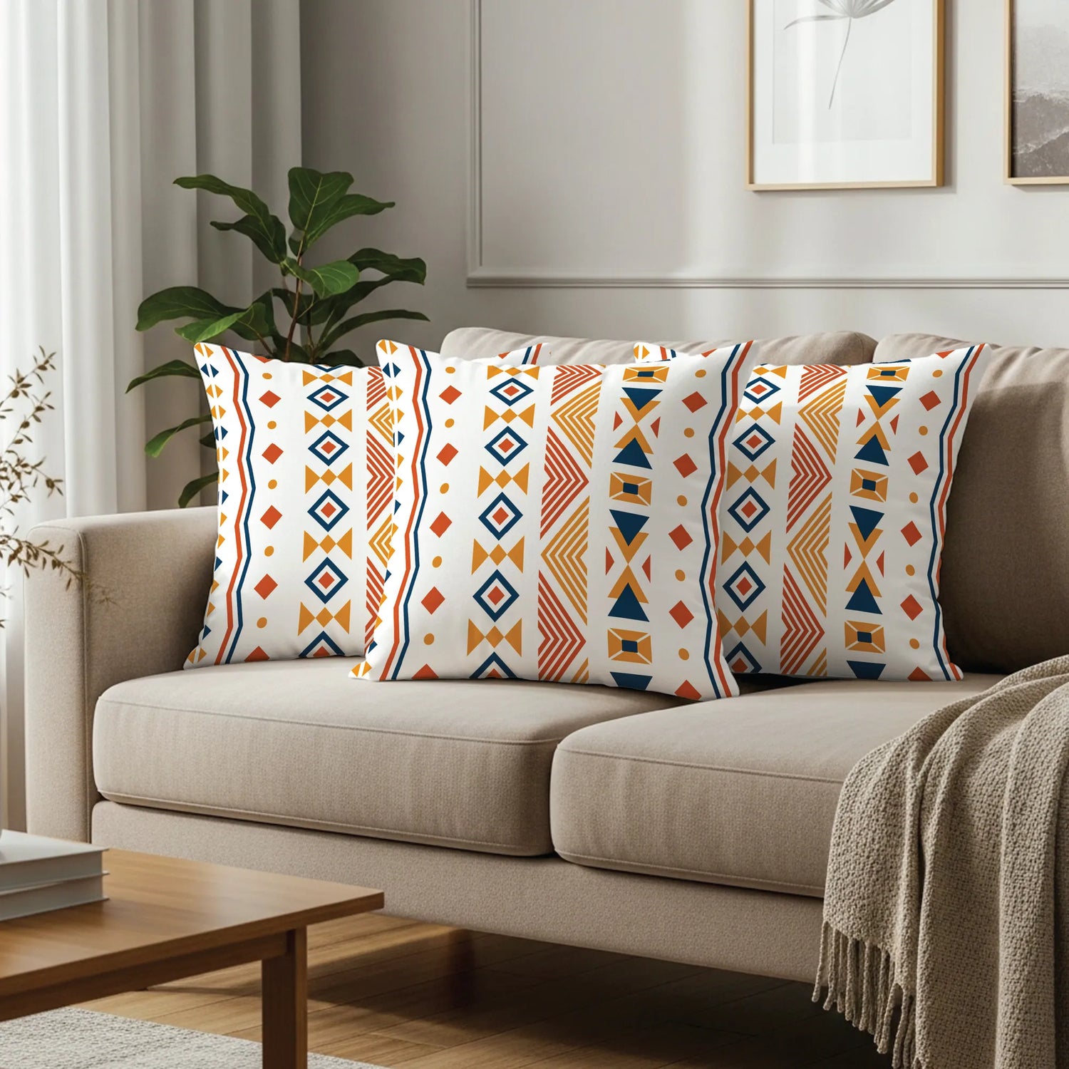 Cotton Cushion Covers, throw pillows for couch- Boho Multi Orange