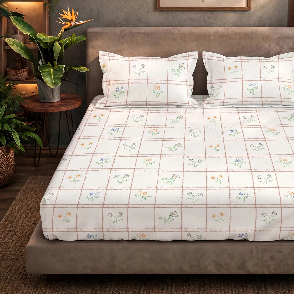 Serene 200 TC 100% Cotton Bedsheet with Pillow Covers - Petal & Pane Buttercream