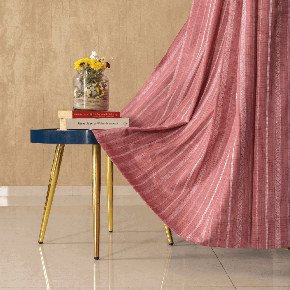 Aari Collection Embriodered Sheer Curtains, 40-50 % Light Filtering Curtains - Pack of 2 - Vertical Weaves Berry