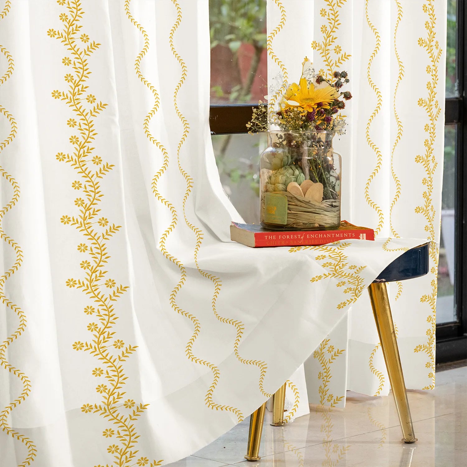 Solara White Cotton Embroidered Curtain – Pack of 1
