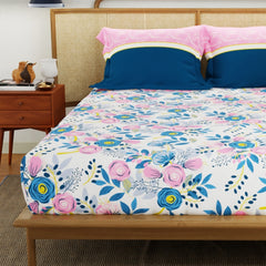 Divine Collection - 144 TC 100%  Cotton Double Bedsheet with 2 Pillow Covers, Earth blue