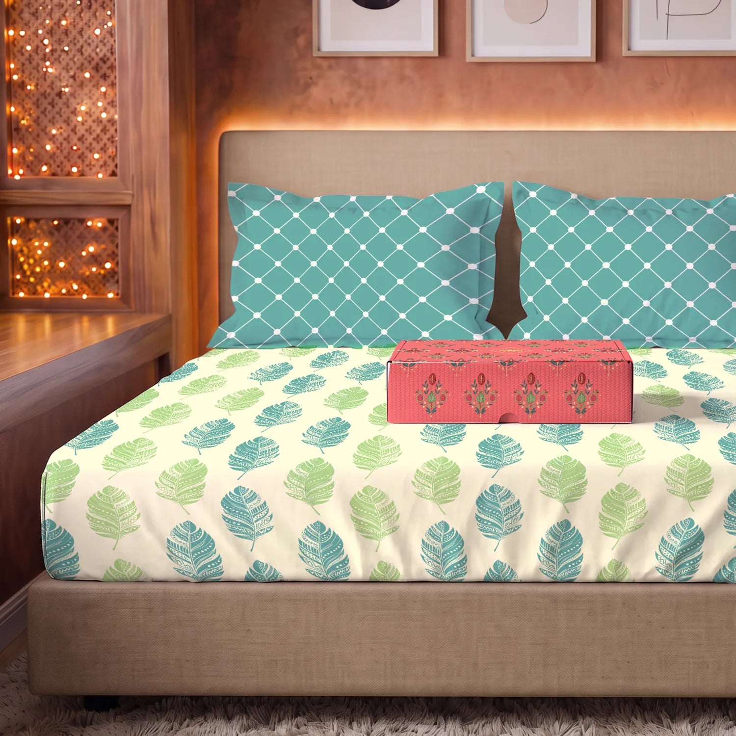 144 TC 100% Cotton Bedsheet Set in Gift Box - Dew Teal