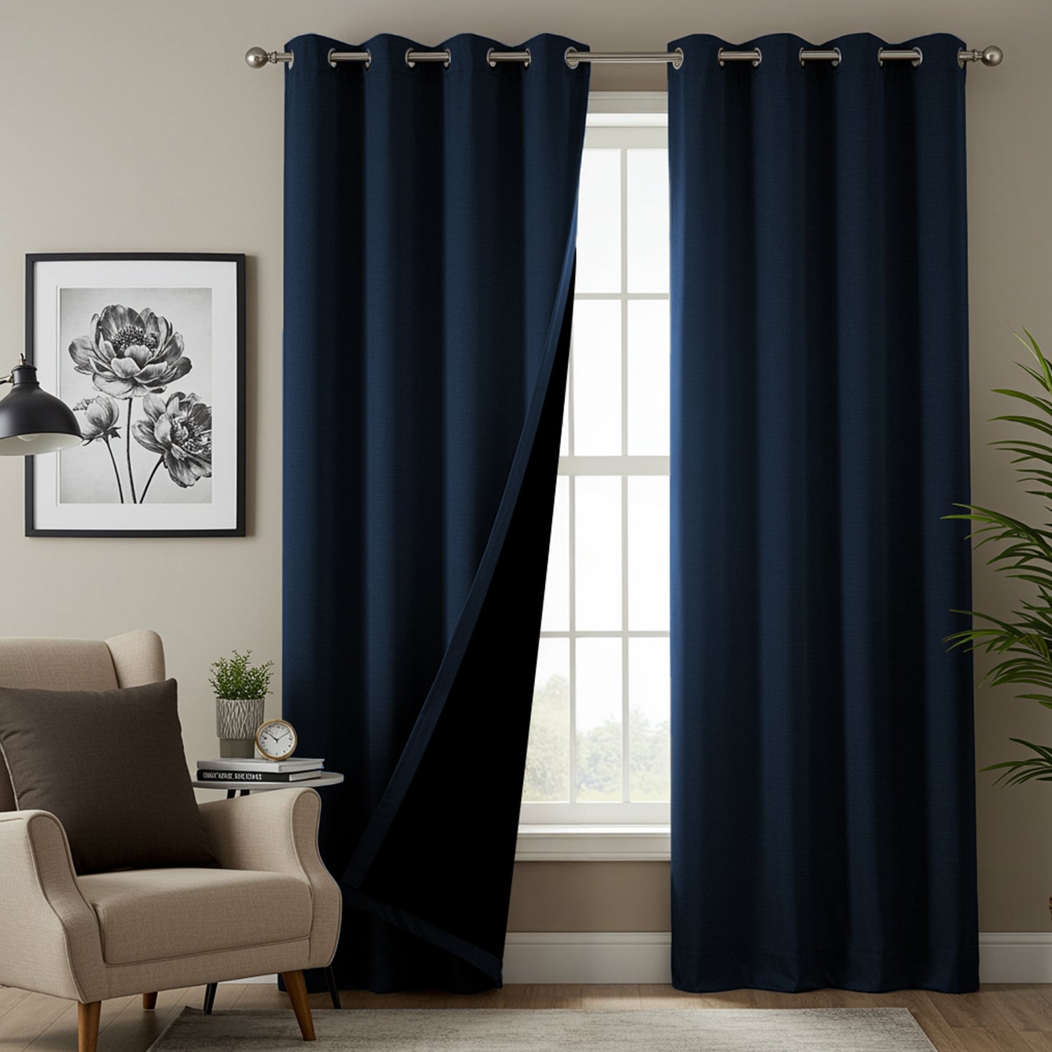100% Blackout Curtains for Door and Window, Pack of 2 - Moroccan Blue