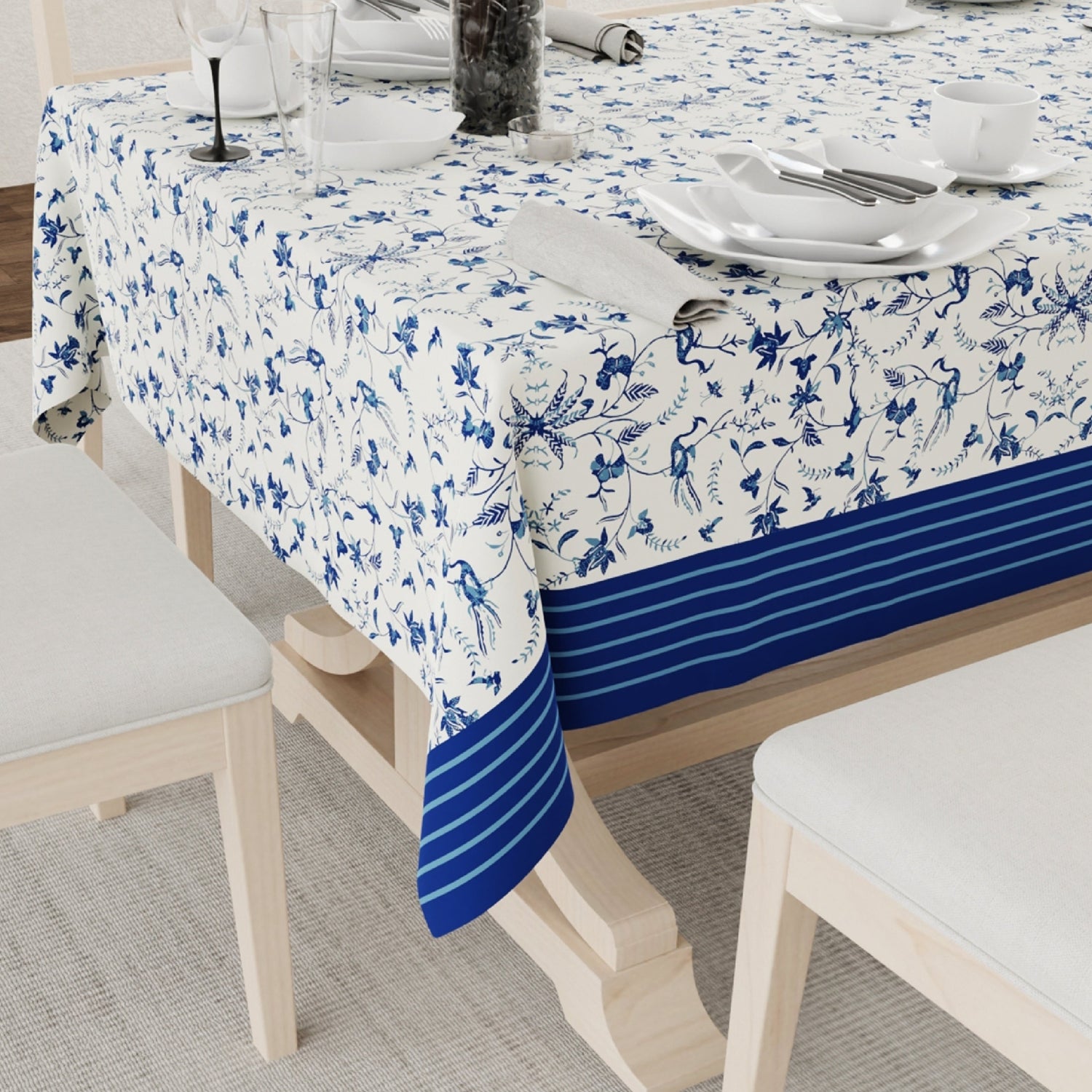 Digital Printed Table Cover - Water Resistant, Full Size Table Cloth - Melody Ivory