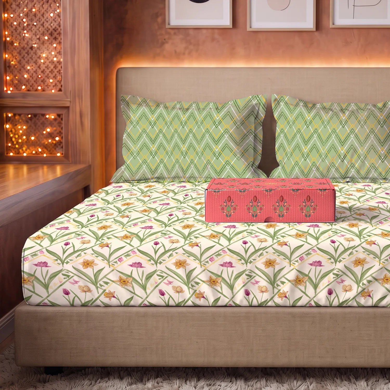 144 TC 100% Cotton Bedsheet Set in Gift Box - Spring Sage Green