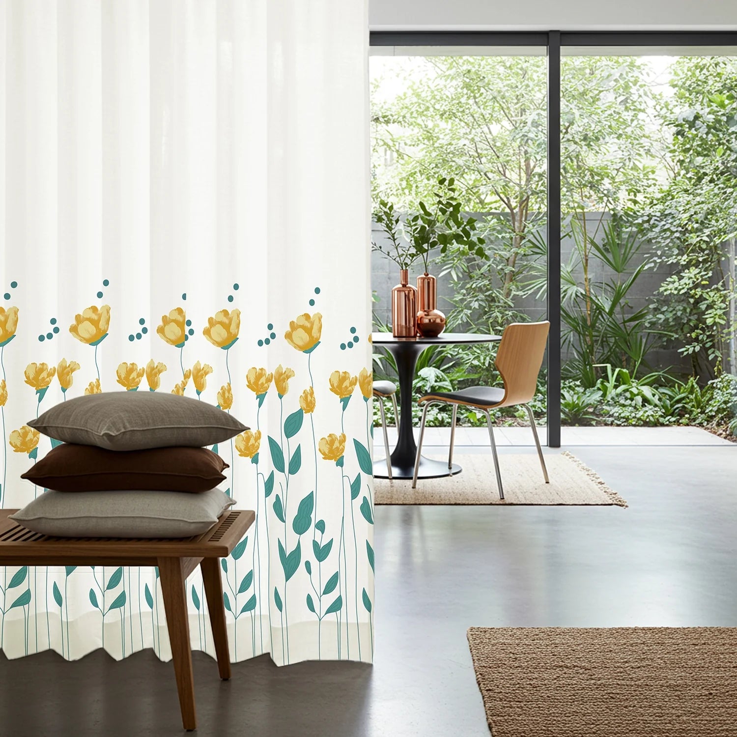 100% Cotton Curtains for Living Room, Bedroom Curtains, Pack of 2 curtains - Sunny Blooms Yellow