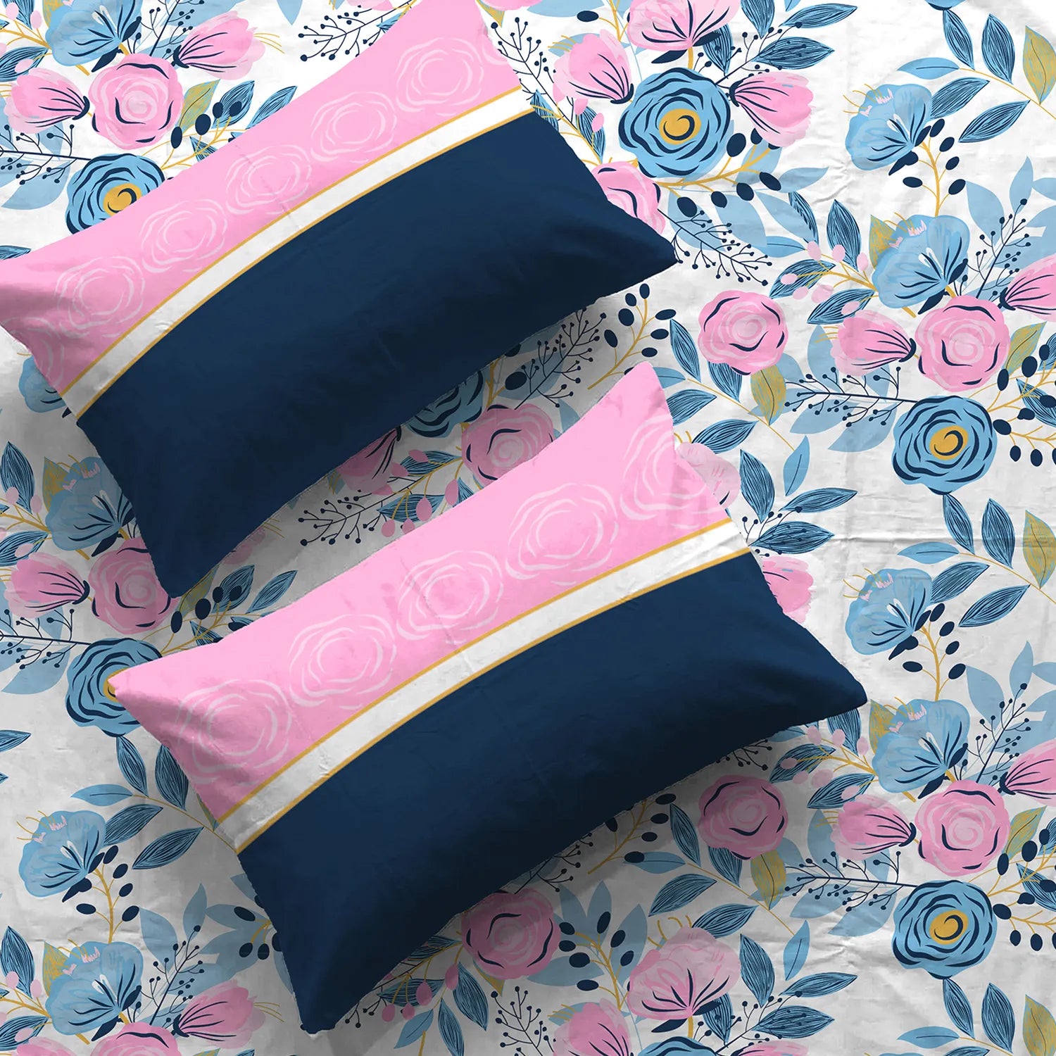Divine Collection - Cotton Bedsheet With 2 Pillow Covers, Earth Blue