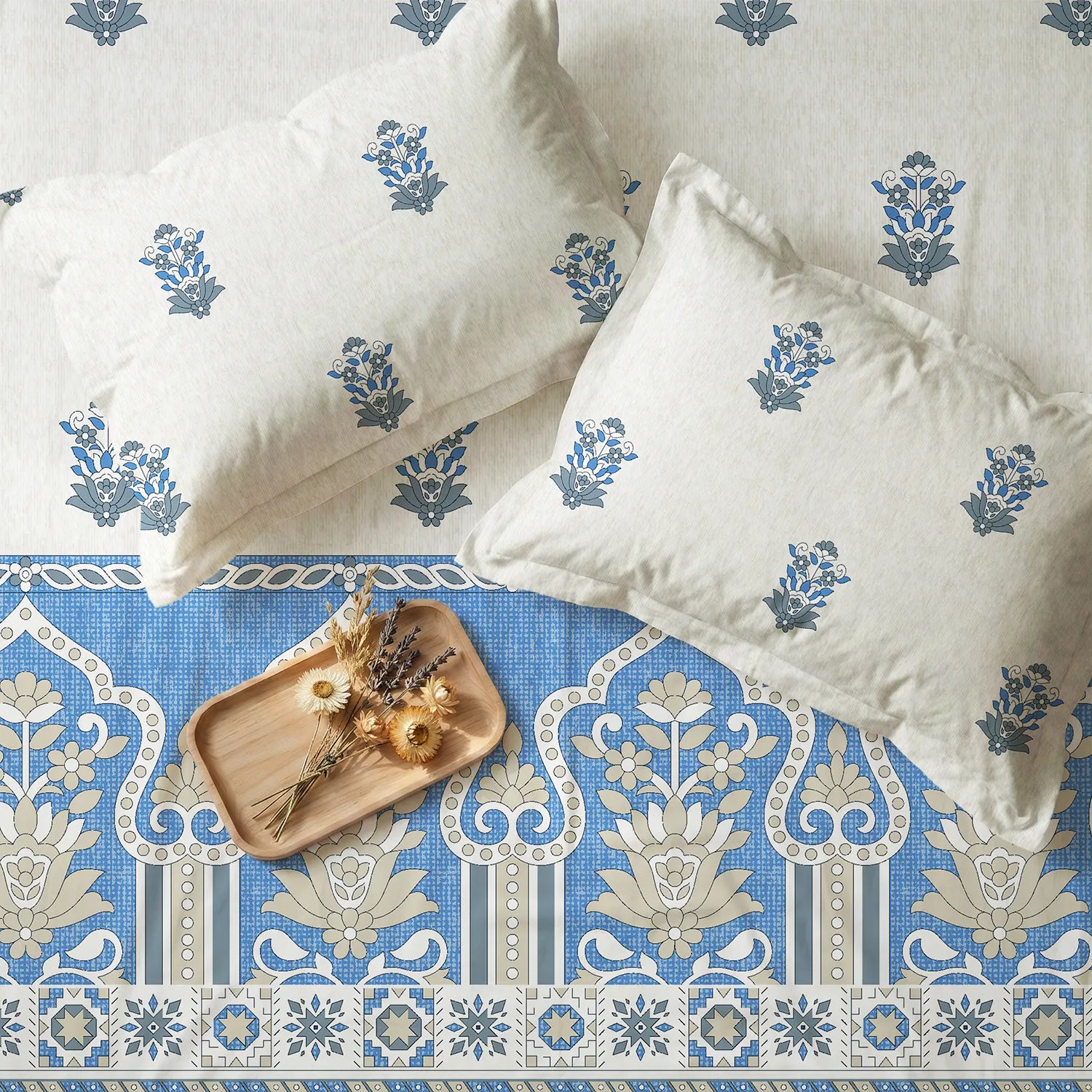 Serene 200 TC 100% Cotton Bedsheet with Pillow Covers - Palace Blue