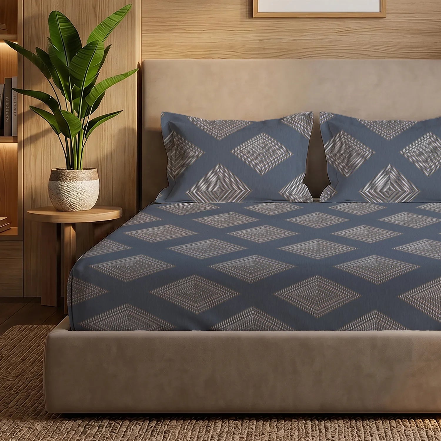 200 TC Glaced Cotton Microfiber Bedsheet with Pillow Covers - Midnight Mist
