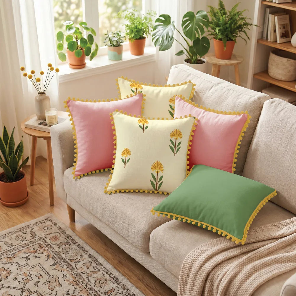 Foil Printed Cotton Cushion Covers, Throw Pillow for Couch - Aster & Aura