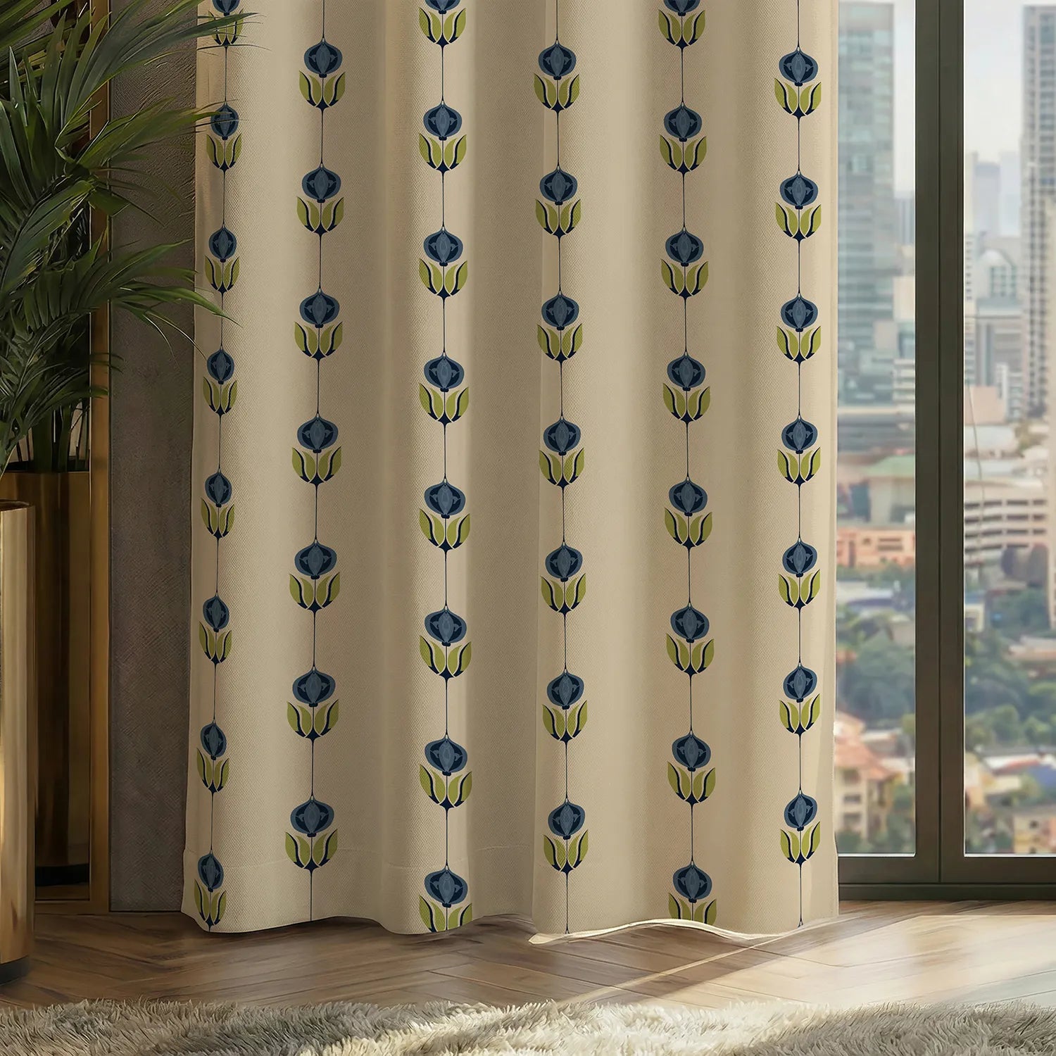 Digital Printed 100% Blackout Curtains, Pack of 2 Curtains -  Lotus Trail