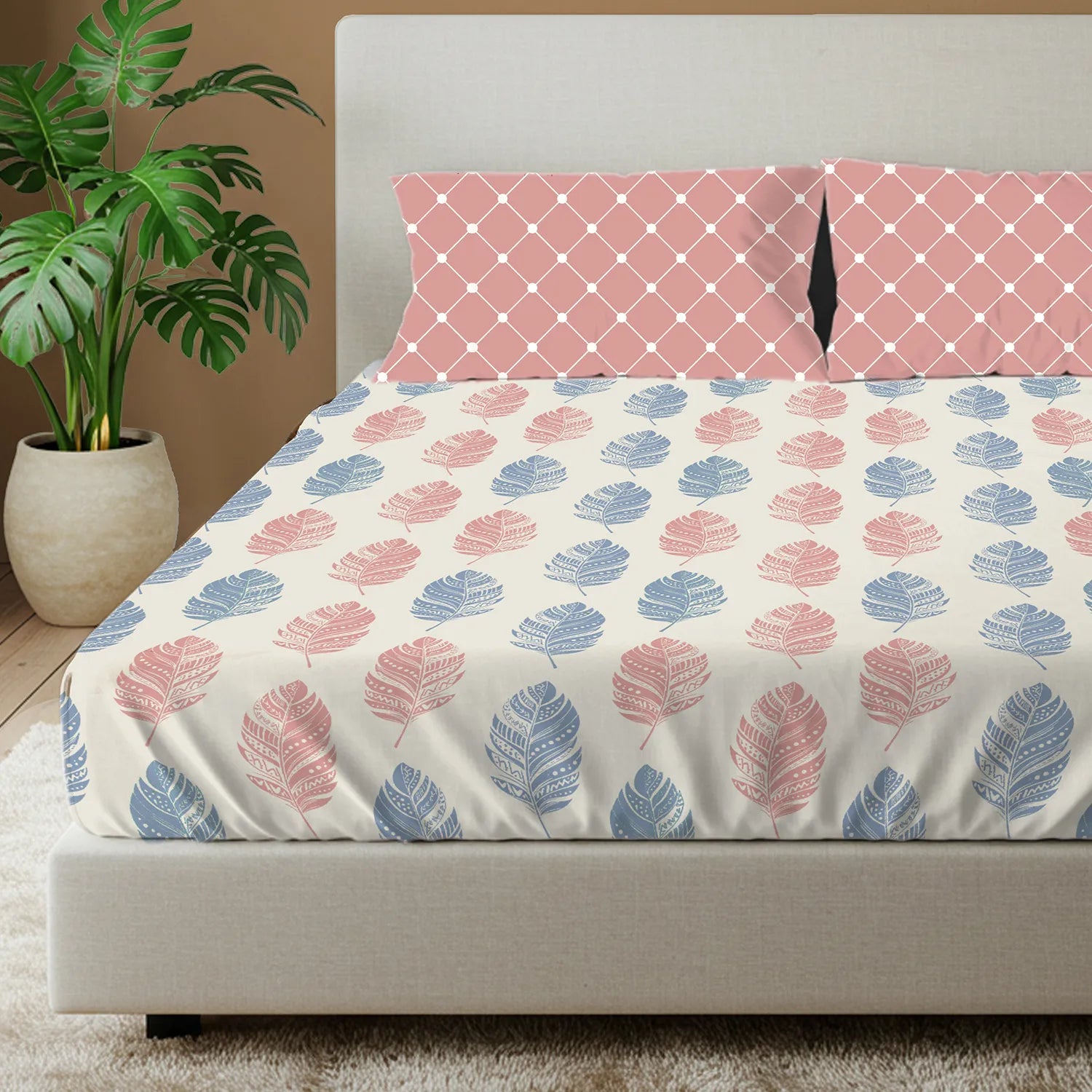 Divine Collection - Cotton Bedsheet With 2 Pillow Covers, Dew Peach