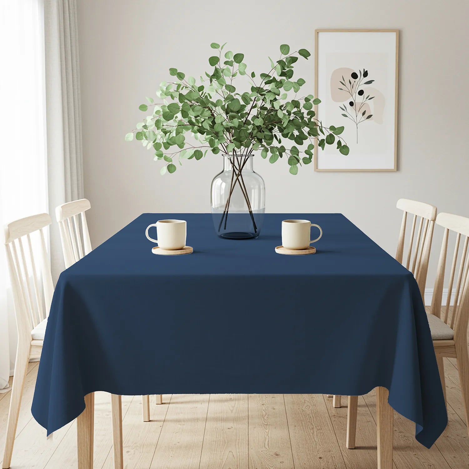 100% Cotton Table Cover for 4 or 6 seater Dining Table- Aura Indigo