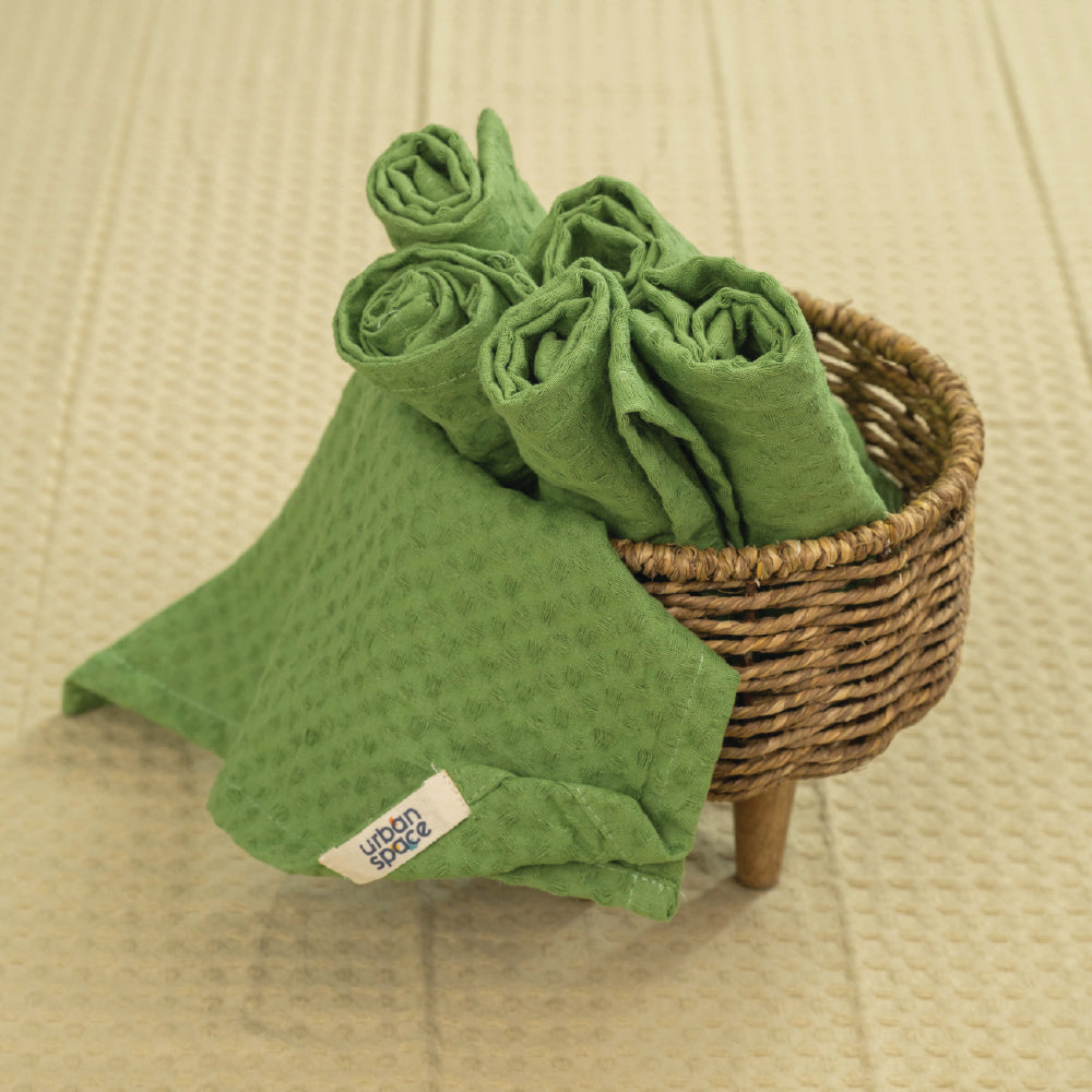 100% Cotton Waffle Multipurpose Kitchen Napkins, Dining Table Napkins, Machine Washable & Reusable - Set of 6 - Sage Green